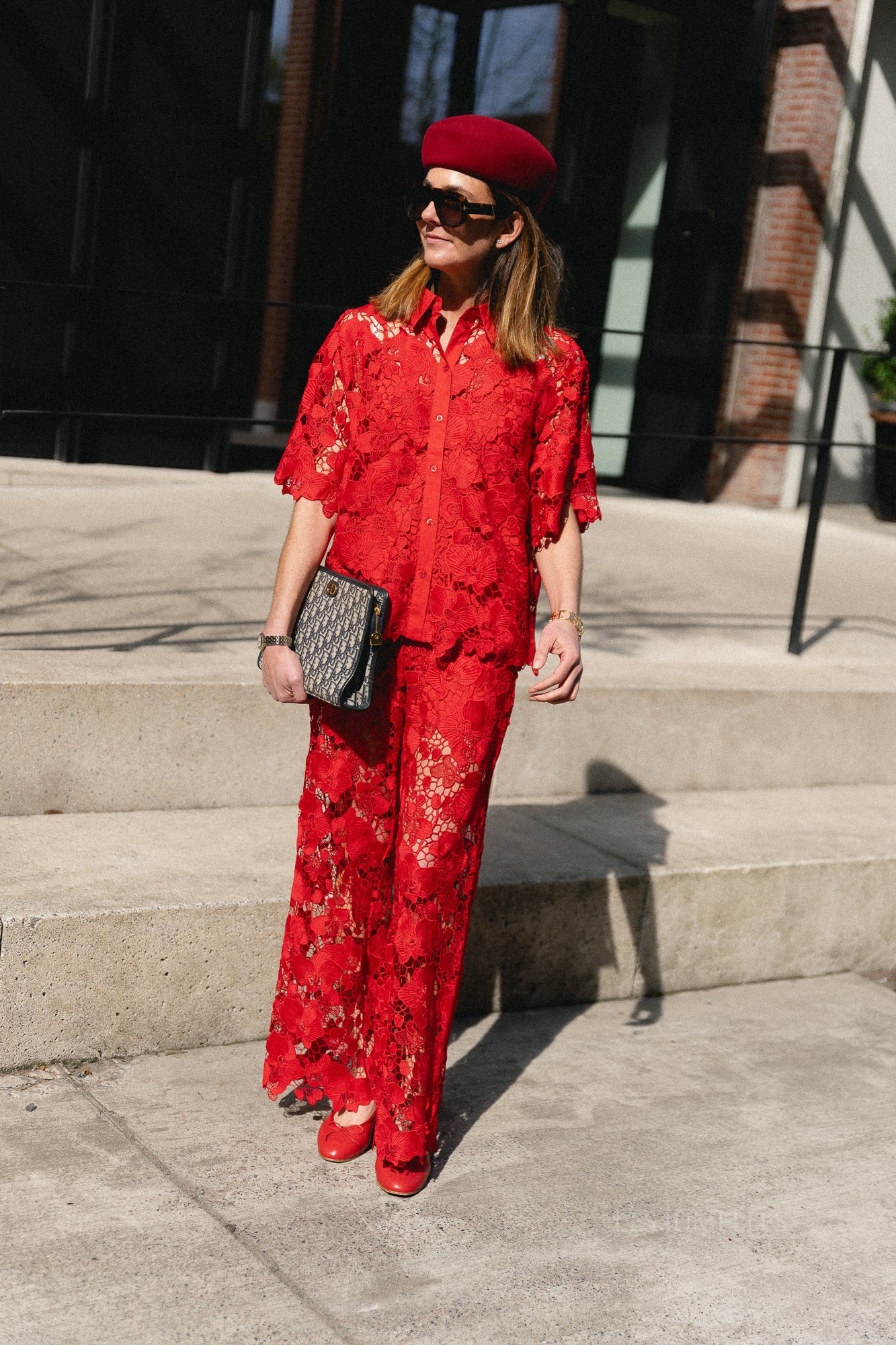 YASGala MW lace pants poinsettia