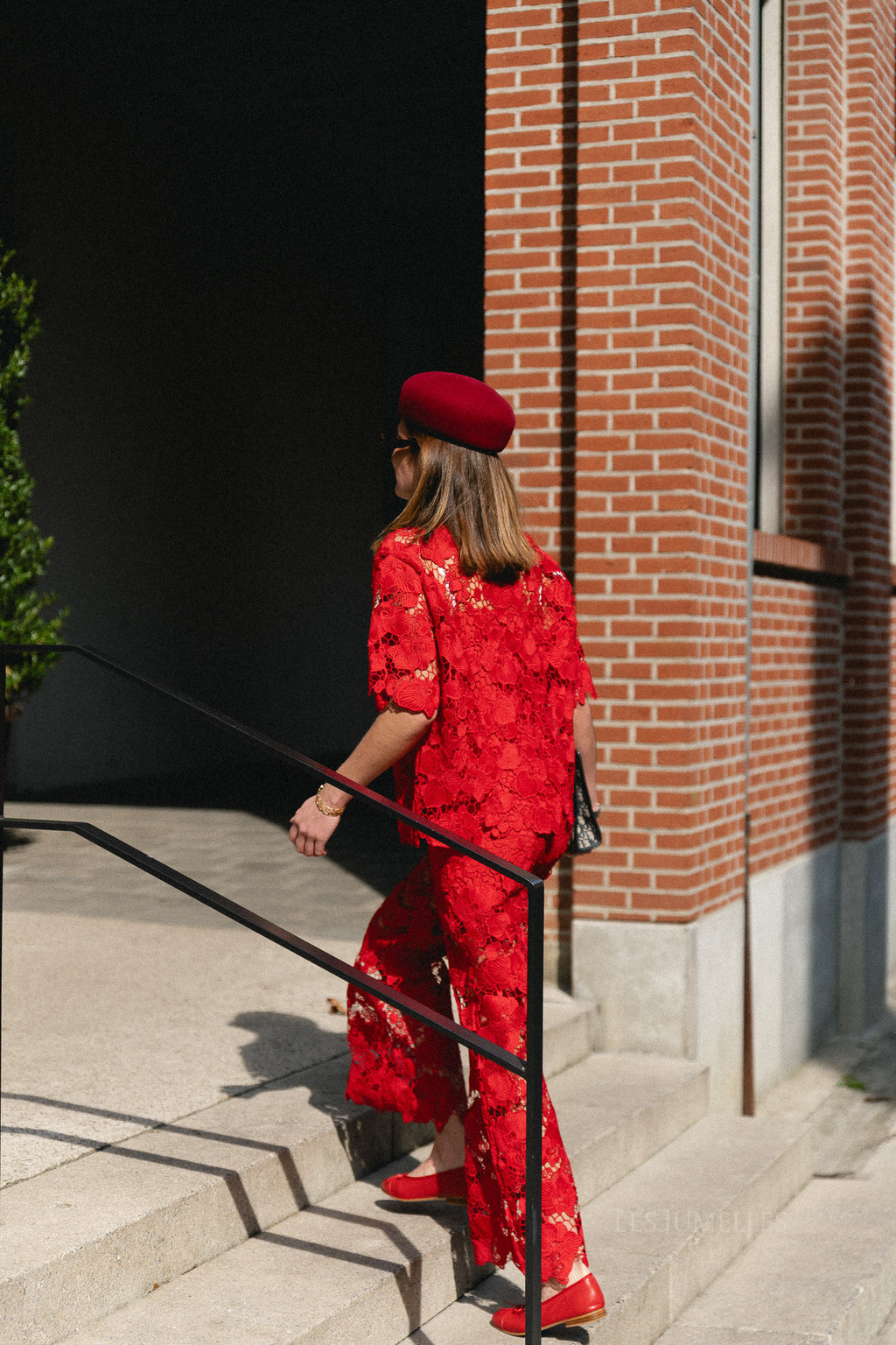 YASGala MW lace pants poinsettia