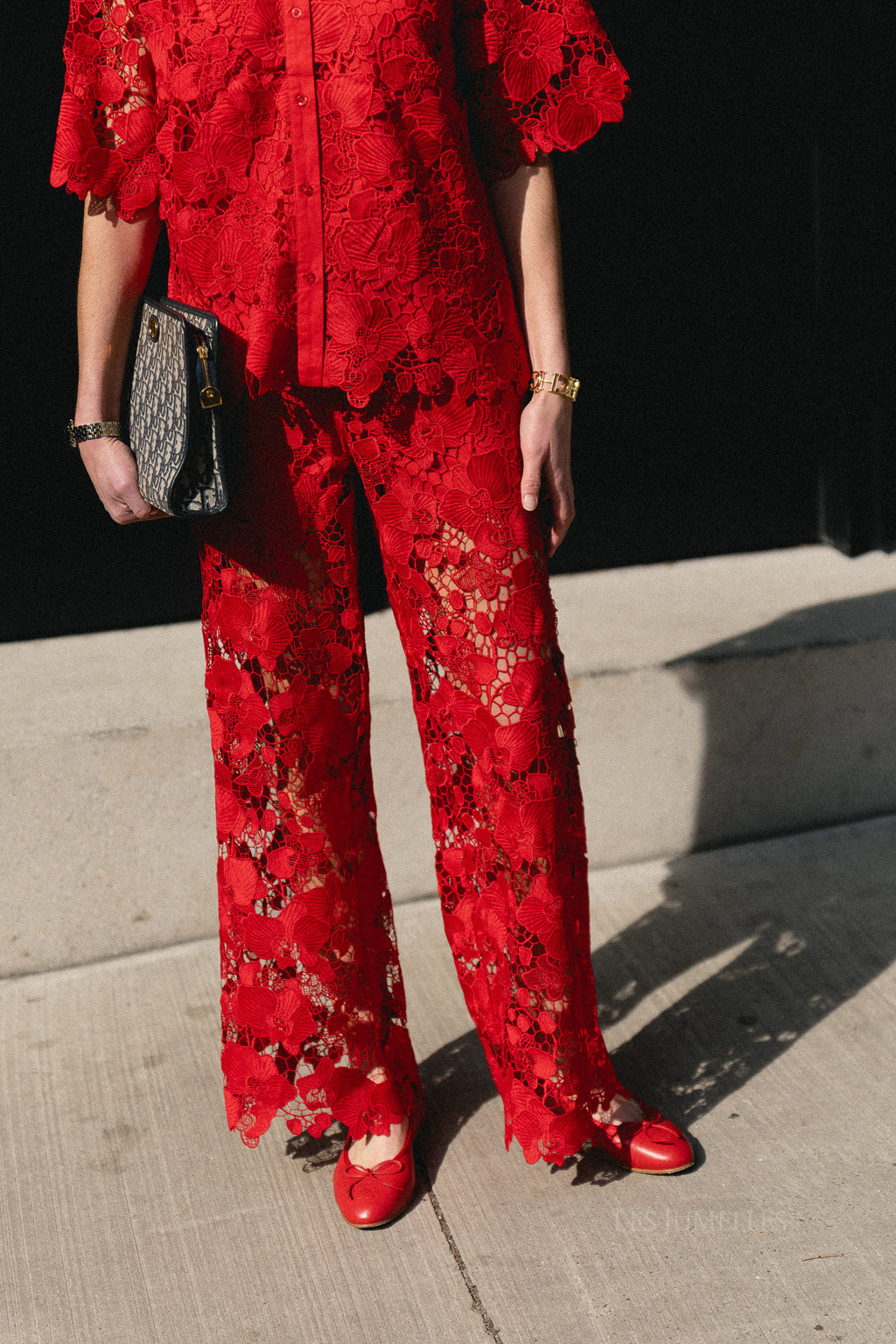 YASGala MW lace pants poinsettia