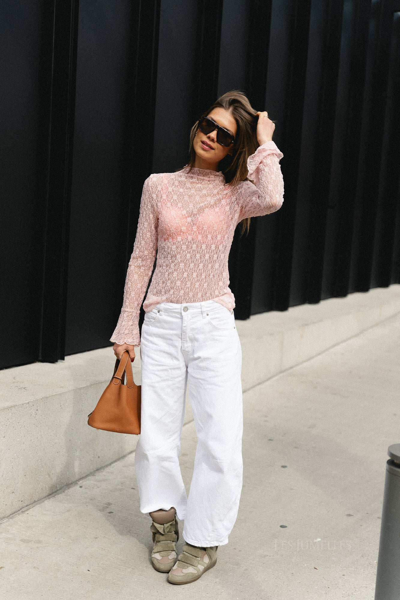 Kaya LS lace top blush pink