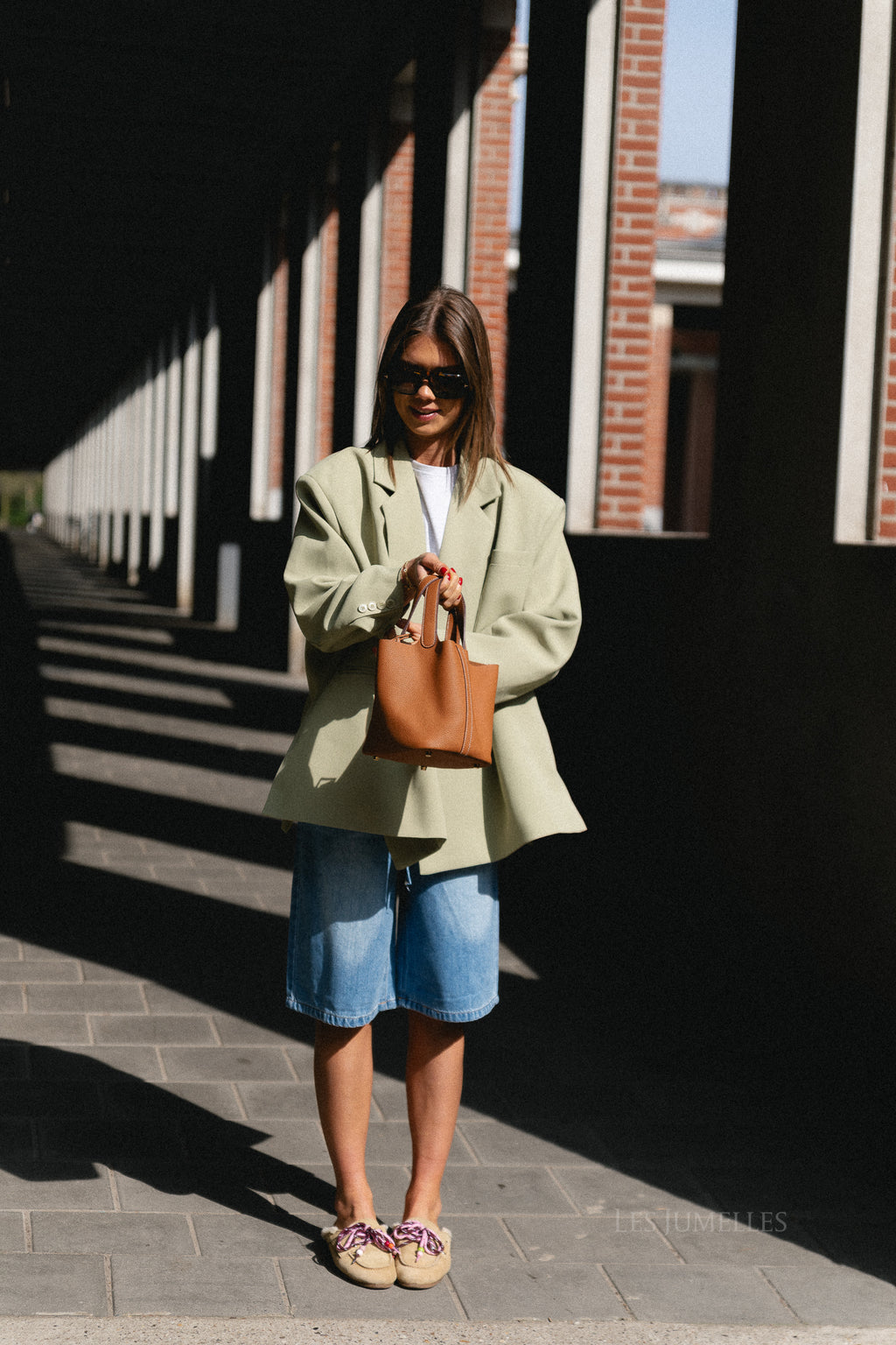 OBJRosie MW long shorts light blue denim