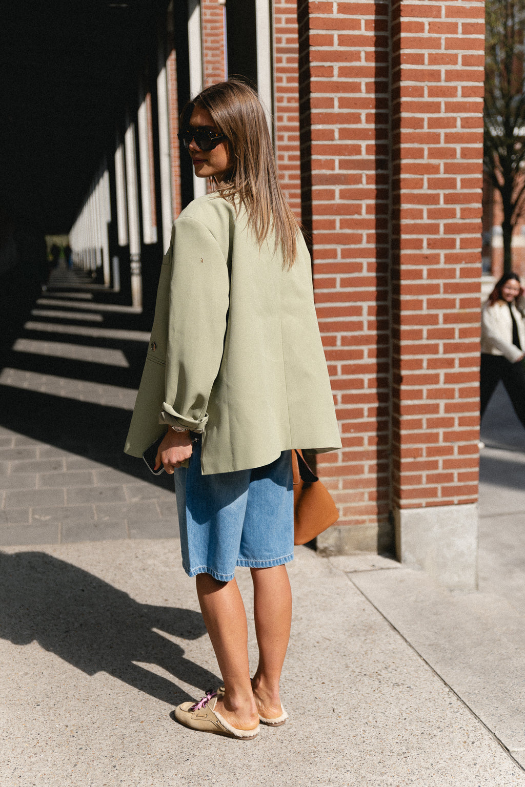 OBJRosie MW long shorts light blue denim