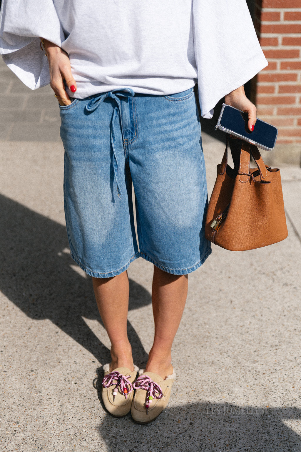 OBJRosie MW long shorts light blue denim