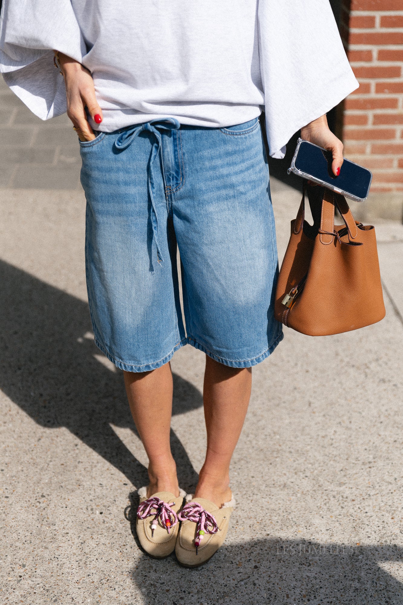 OBJRosie MW long shorts light blue denim