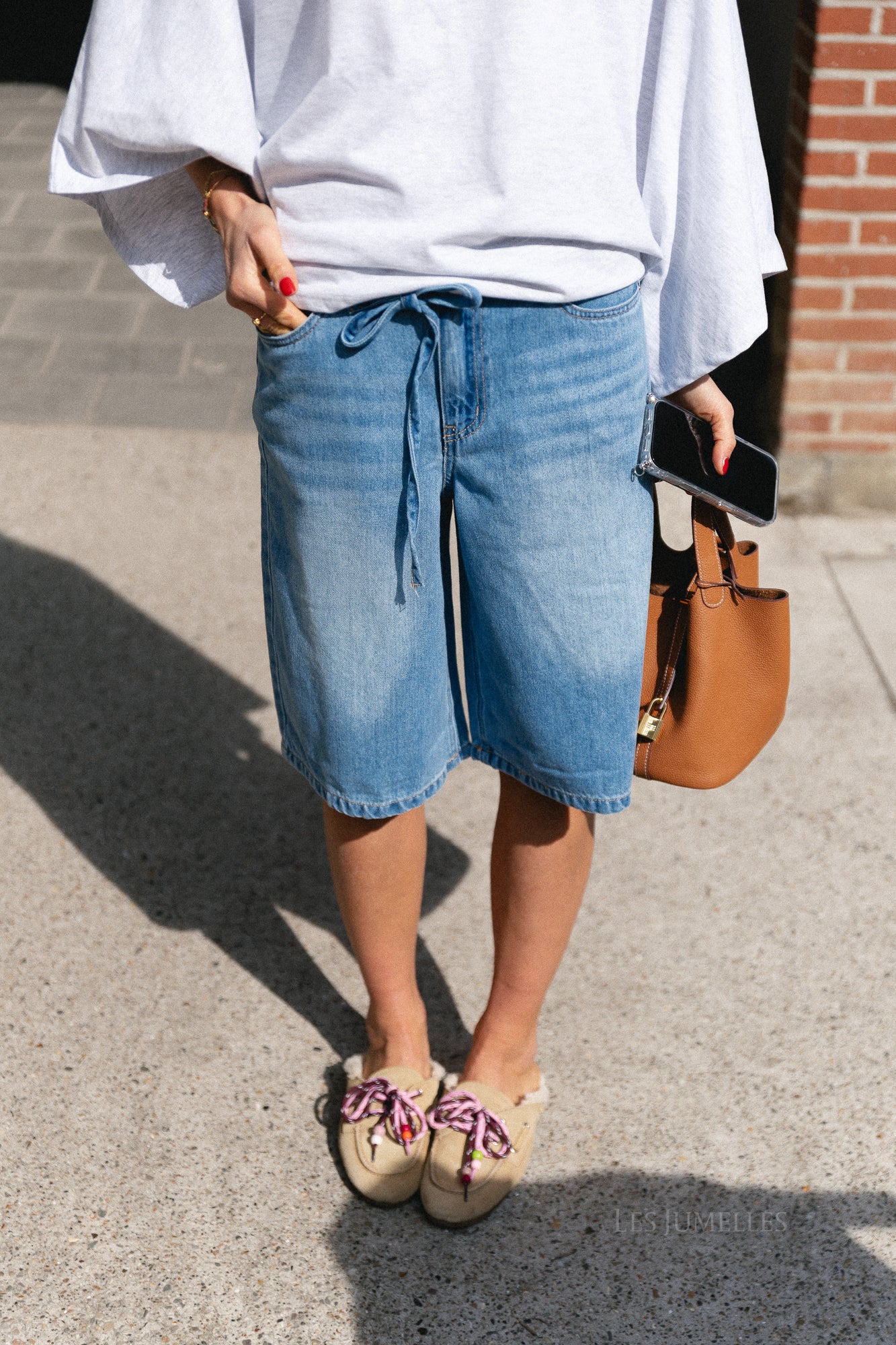 OBJRosie MW long shorts light blue denim