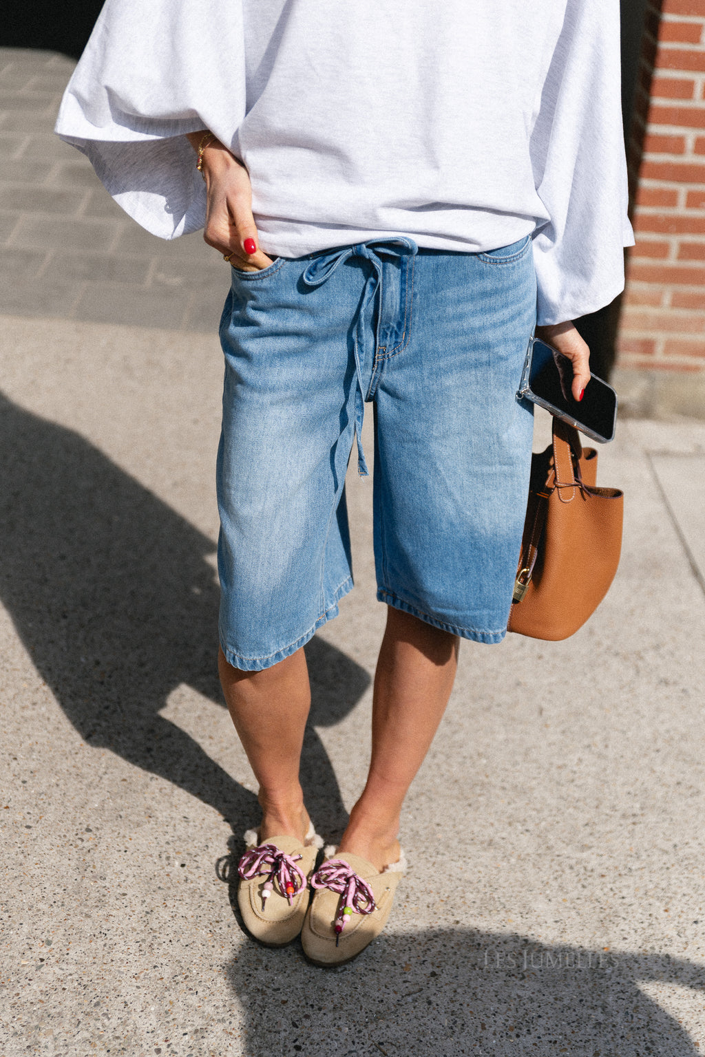 OBJRosie MW long shorts light blue denim