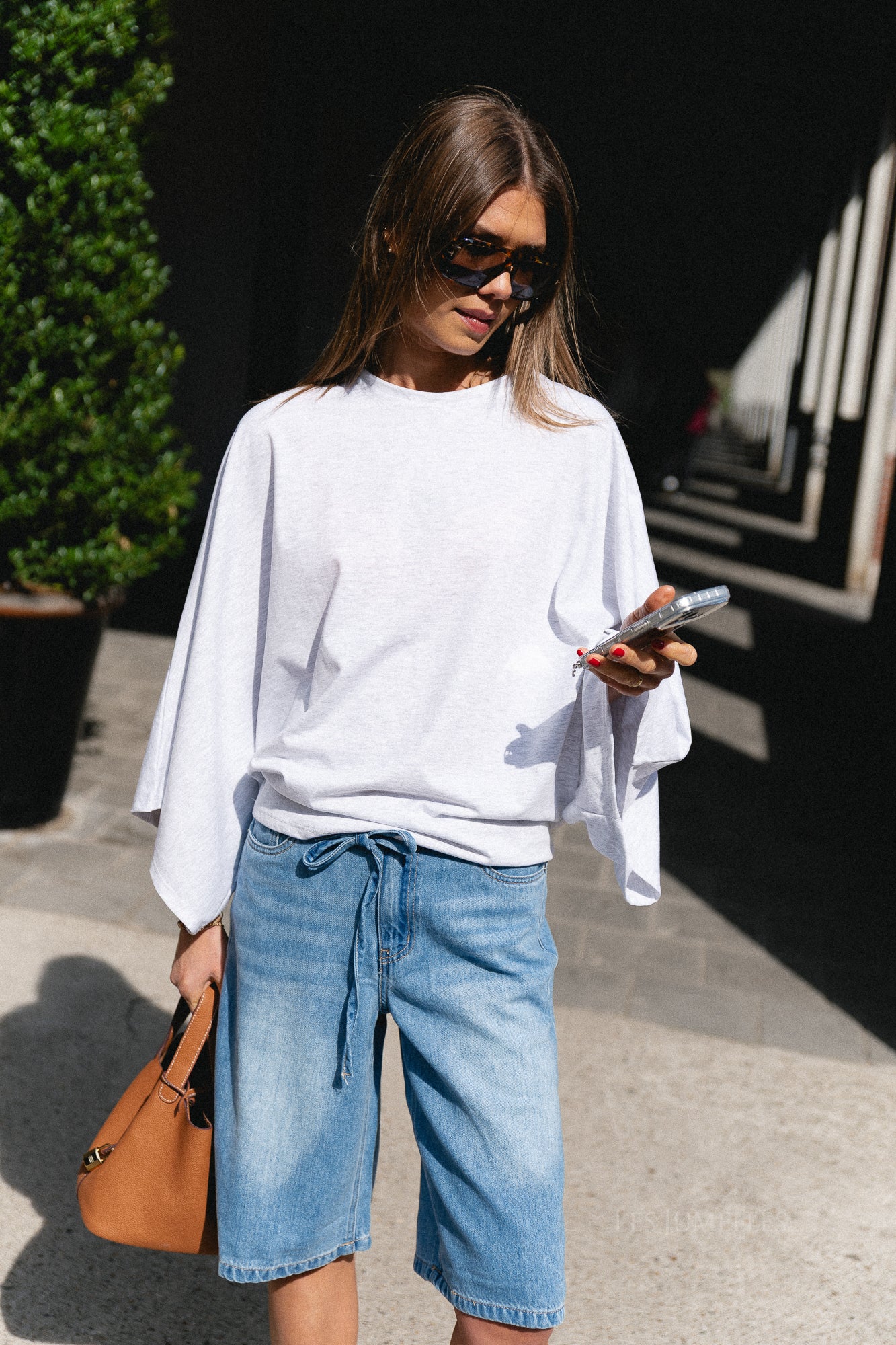 OBJRosie MW long shorts light blue denim