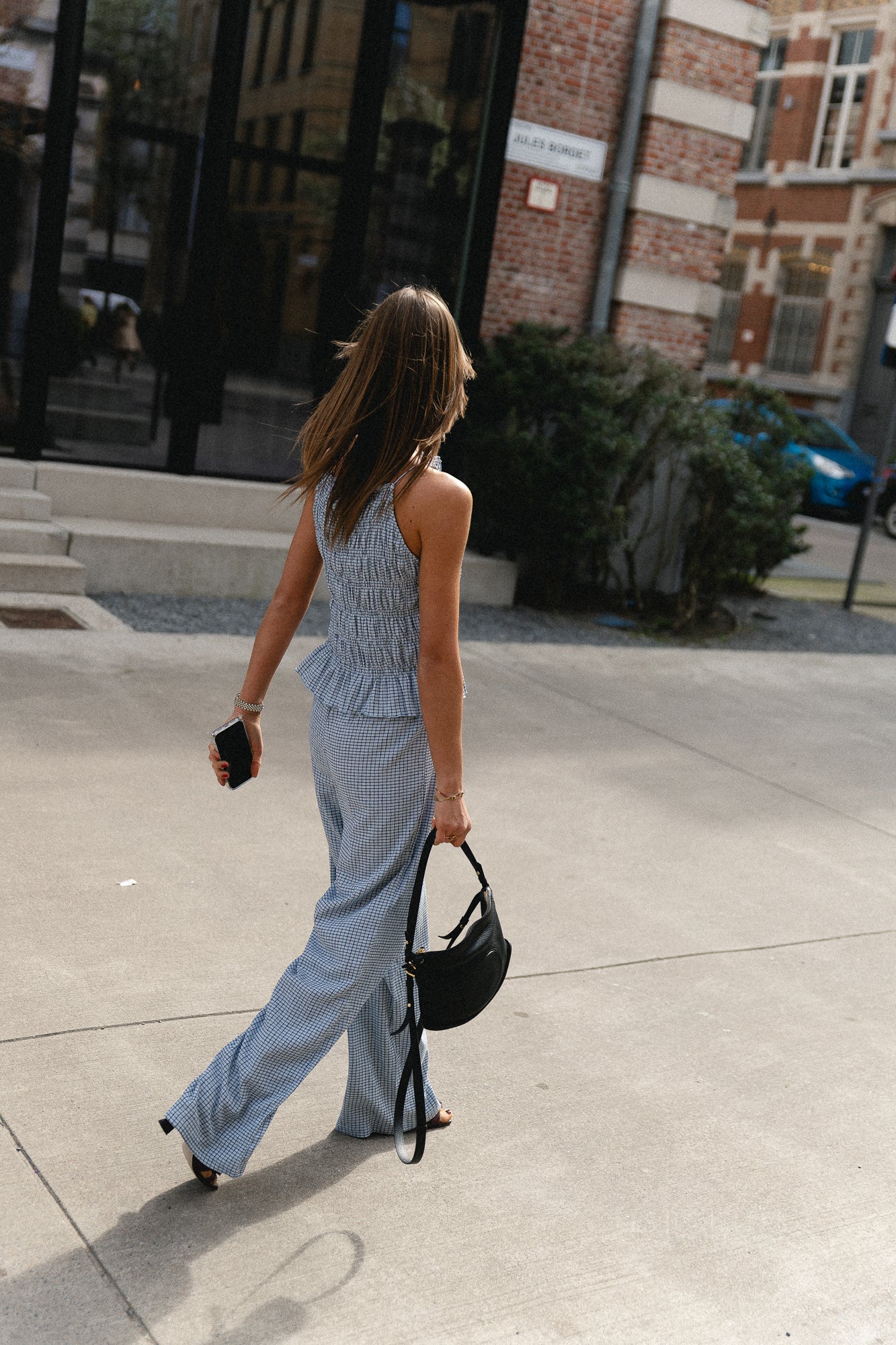 Birdy top vichy - black & skyway