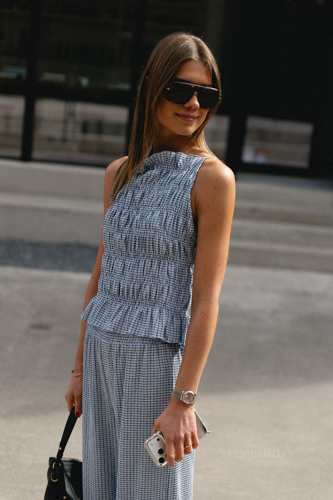 Birdy top vichy - black & skyway