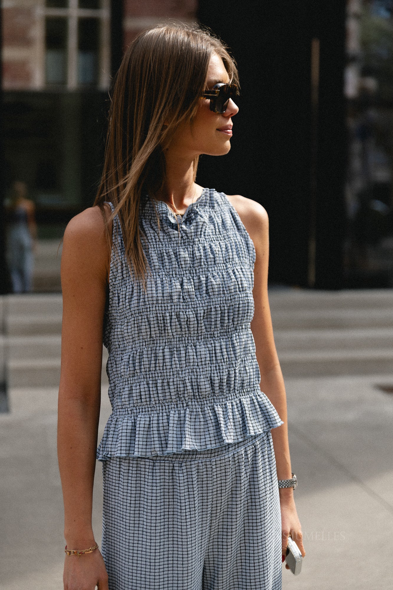 Birdy top vichy - black & skyway