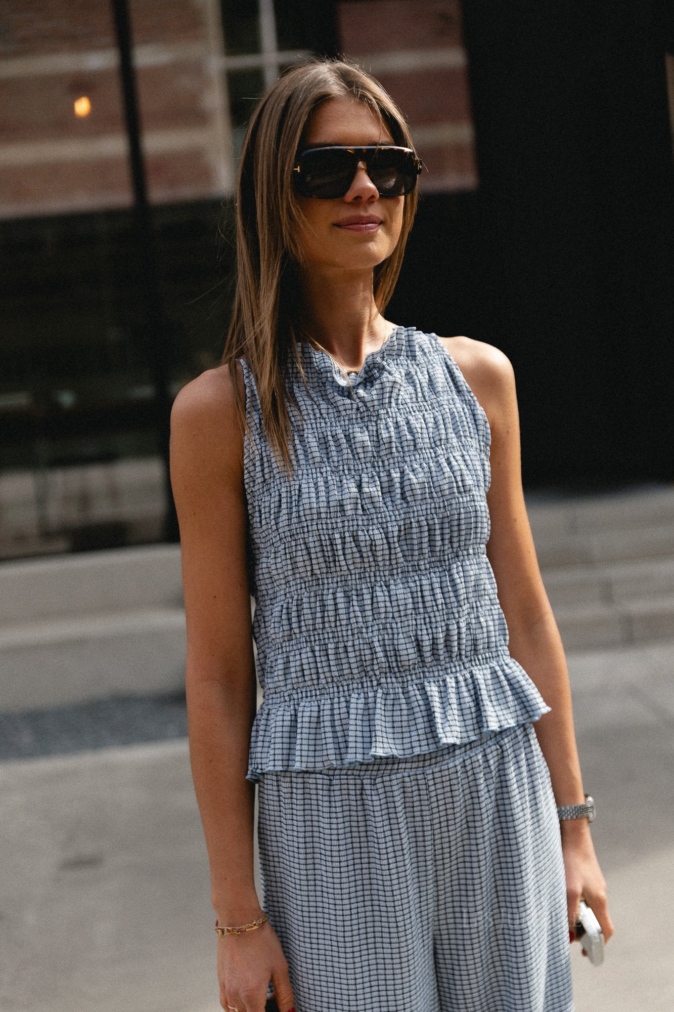 Birdy top vichy - black & skyway