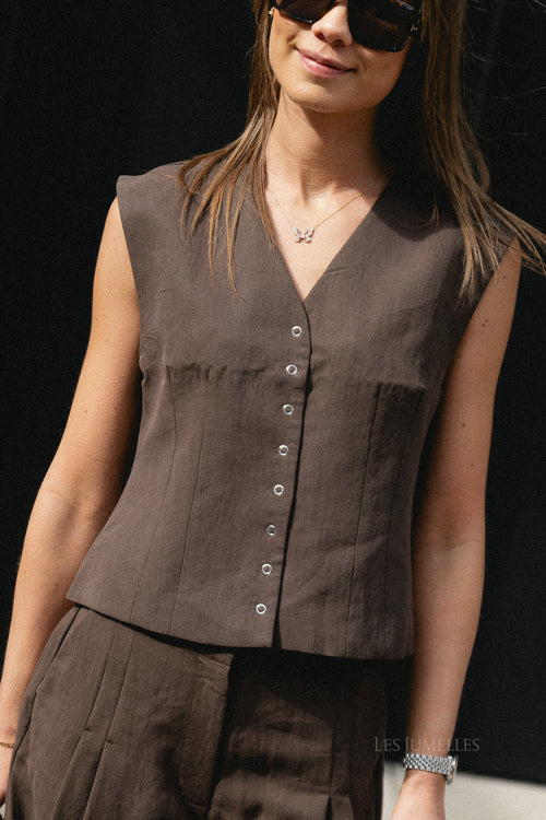 OBJMolly S/L waistcoat seal brown