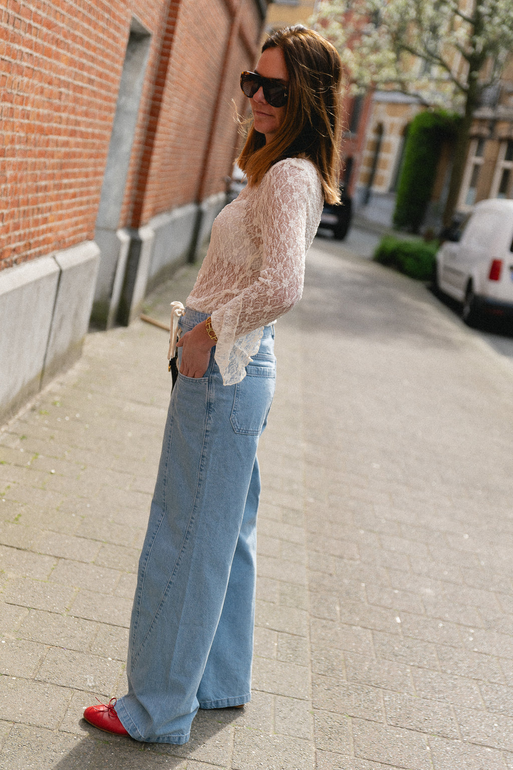 Kaya LS Spitzen-Top Off White