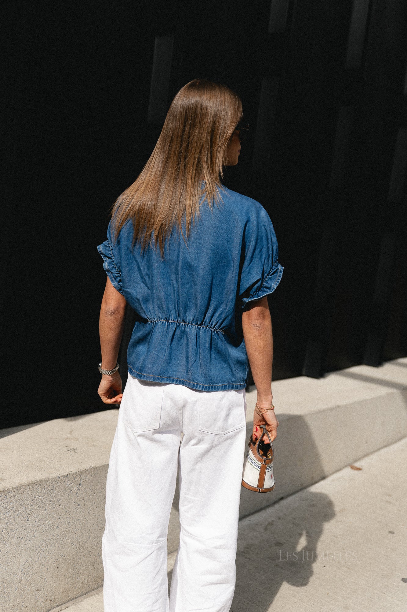 OBJFrame 2/4 V-neck top medium blue denim