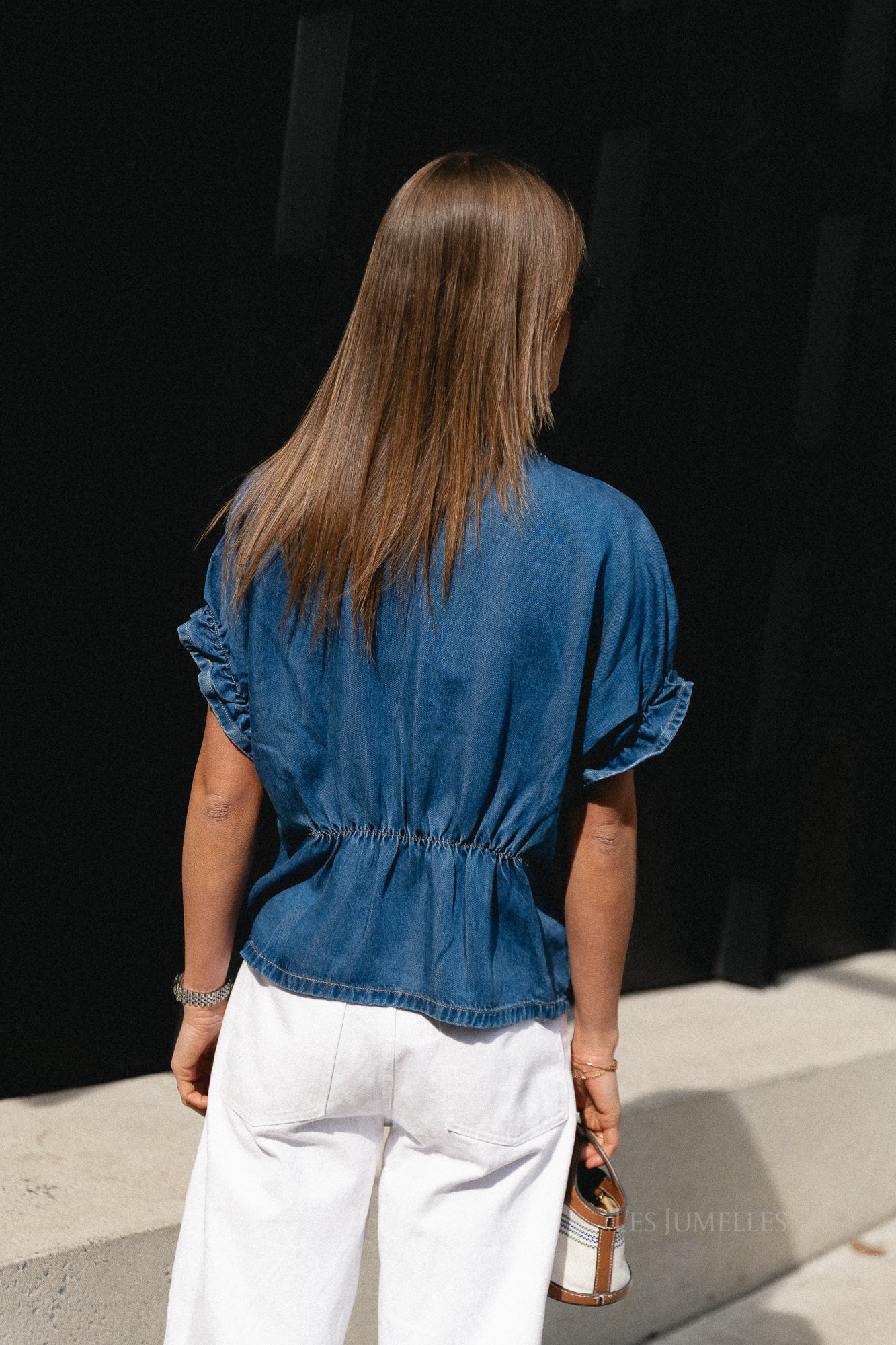 OBJFrame 2/4 V-neck top medium blue denim