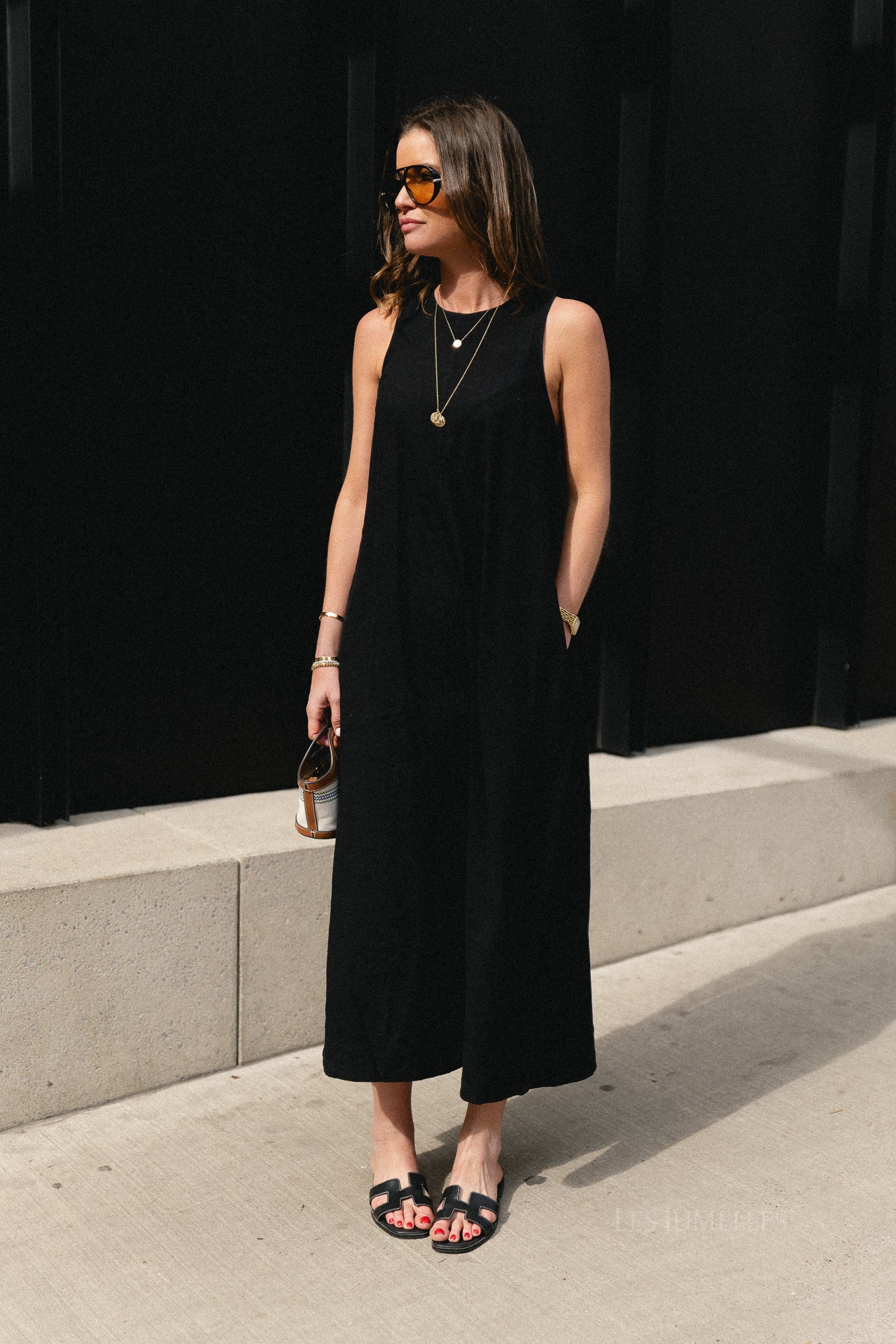 SLFLuisa relaxed linen blend dress black