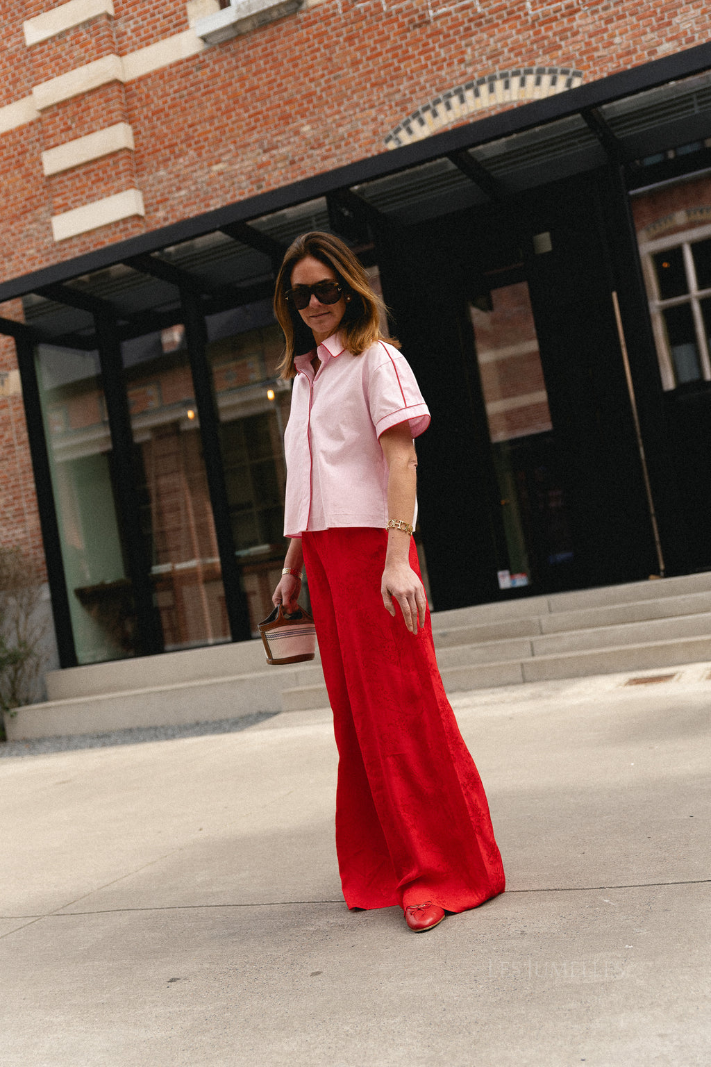 YASLee SS piping shirt pink lady/fiery red