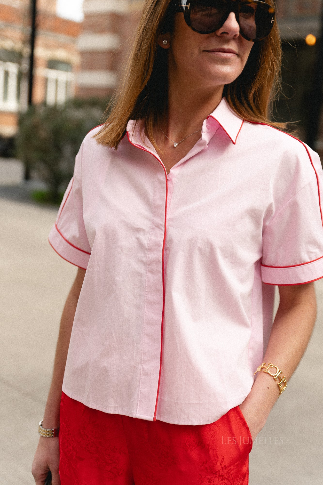 YASLee SS piping shirt pink lady/fiery red