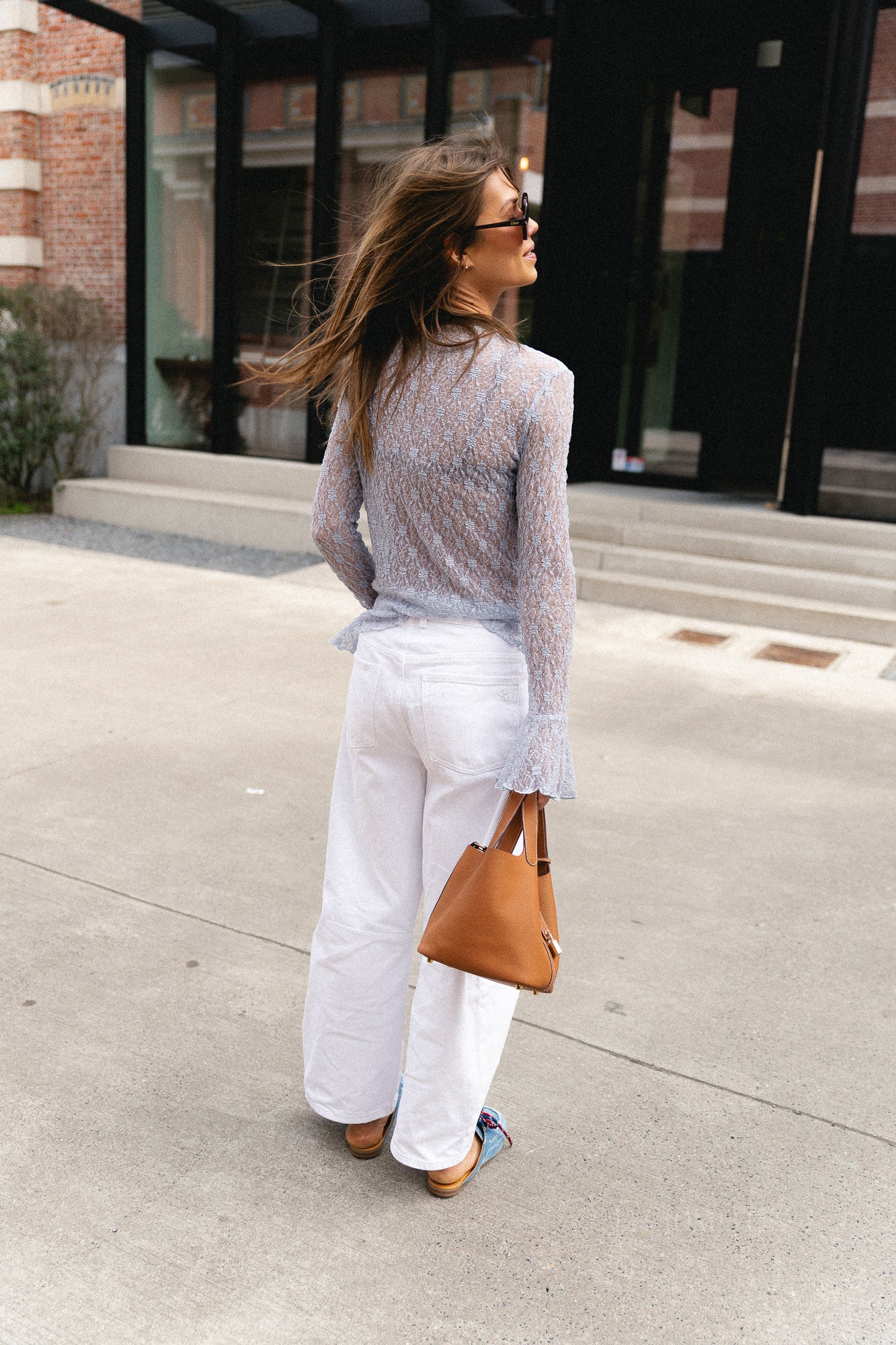 Kaya LS lace top pearl blue