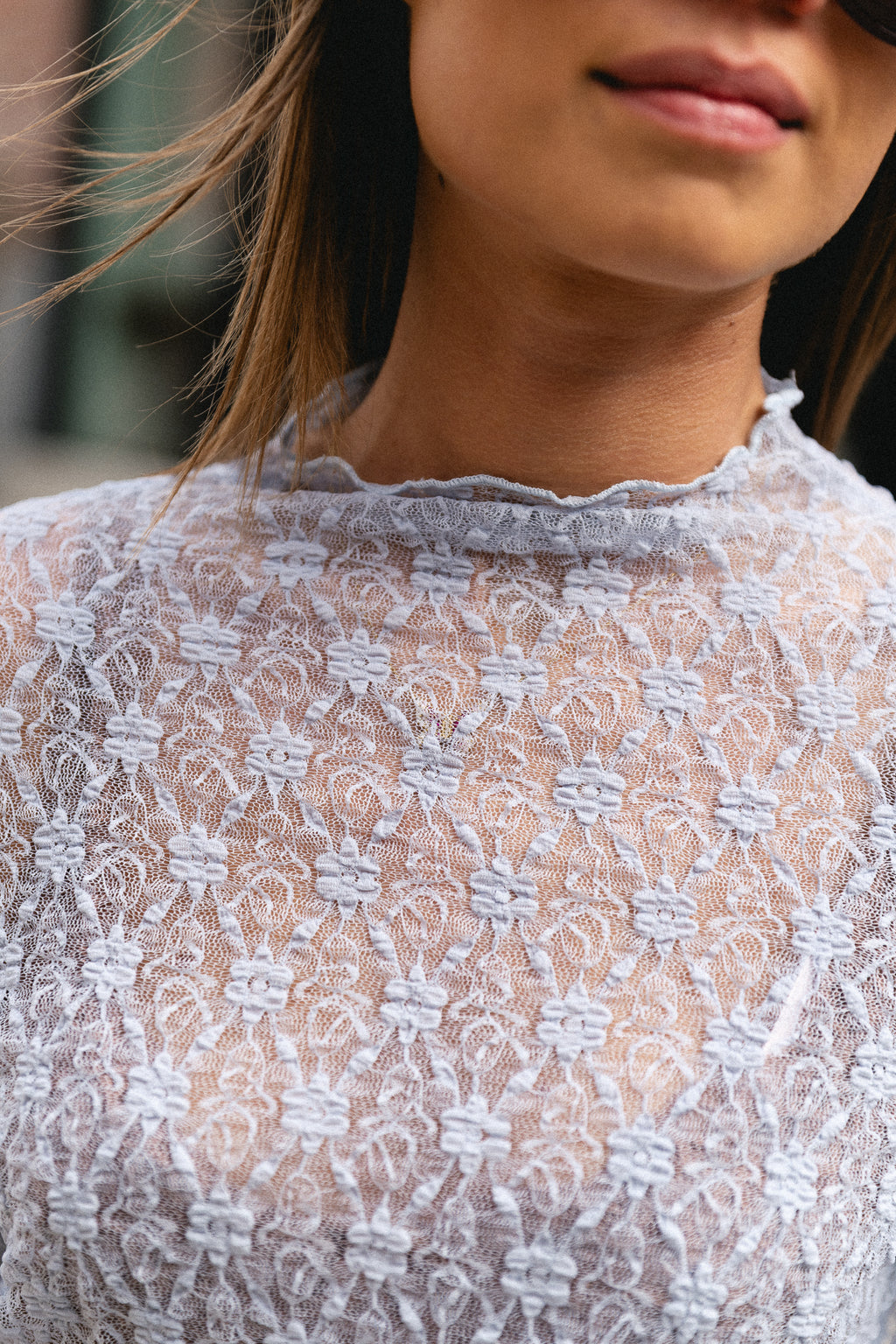 Kaya LS lace top pearl blue