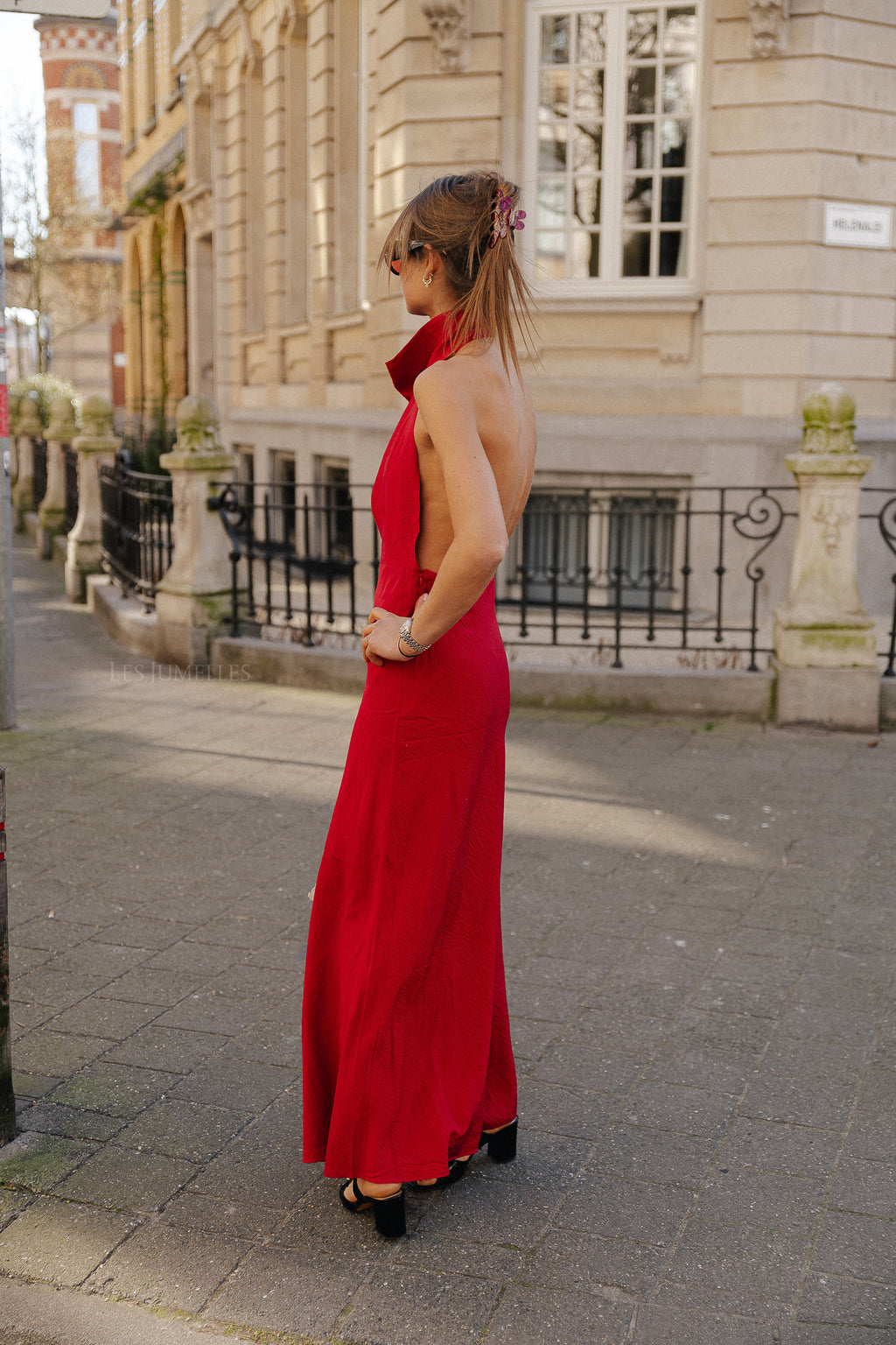 Robe à col bénitier et chevilles SLFCala SL rouge vif
