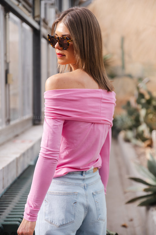 Les Jumelles Zélie off shoulder shirt roze