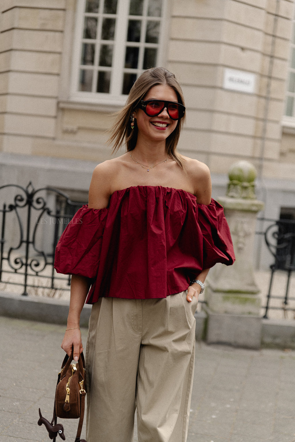 Fran off shoulder cropped blouse burgundy