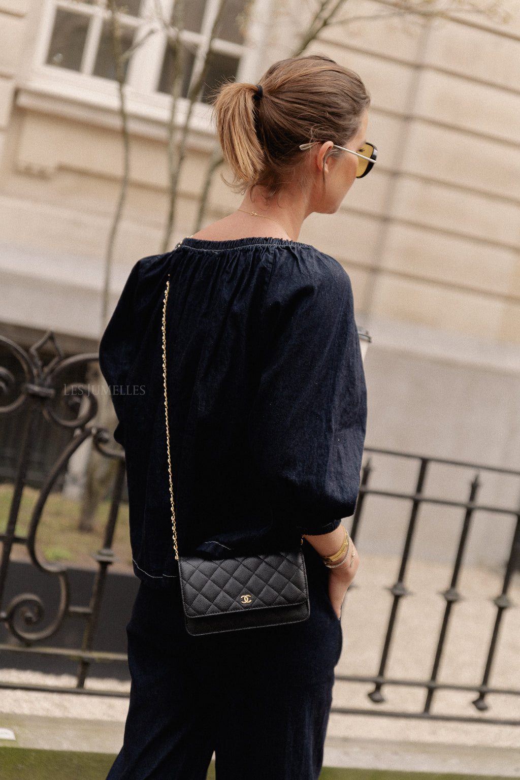 Amy off shoulder blouse denimblauw
