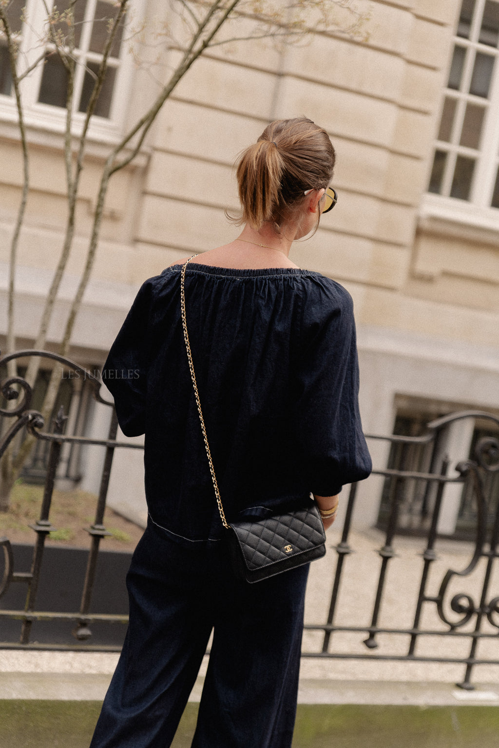 Amy off shoulder blouse denimblauw