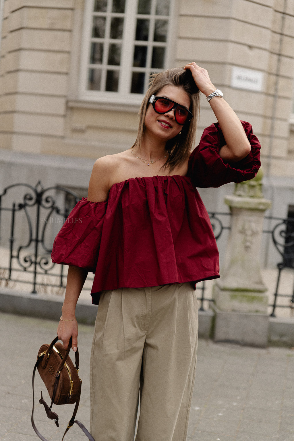 Fran off shoulder cropped blouse burgundy