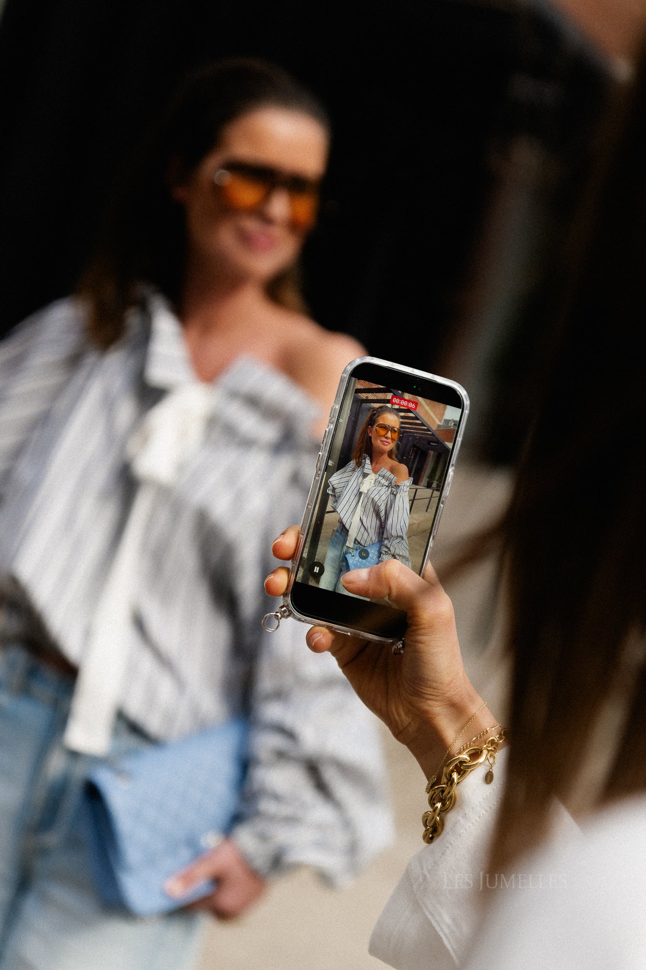 Isaline striped off shoulder blouse blue