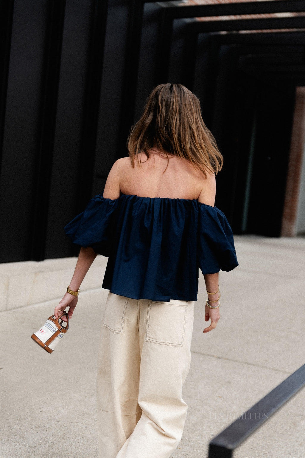 Fran off shoulder cropped blouse navy