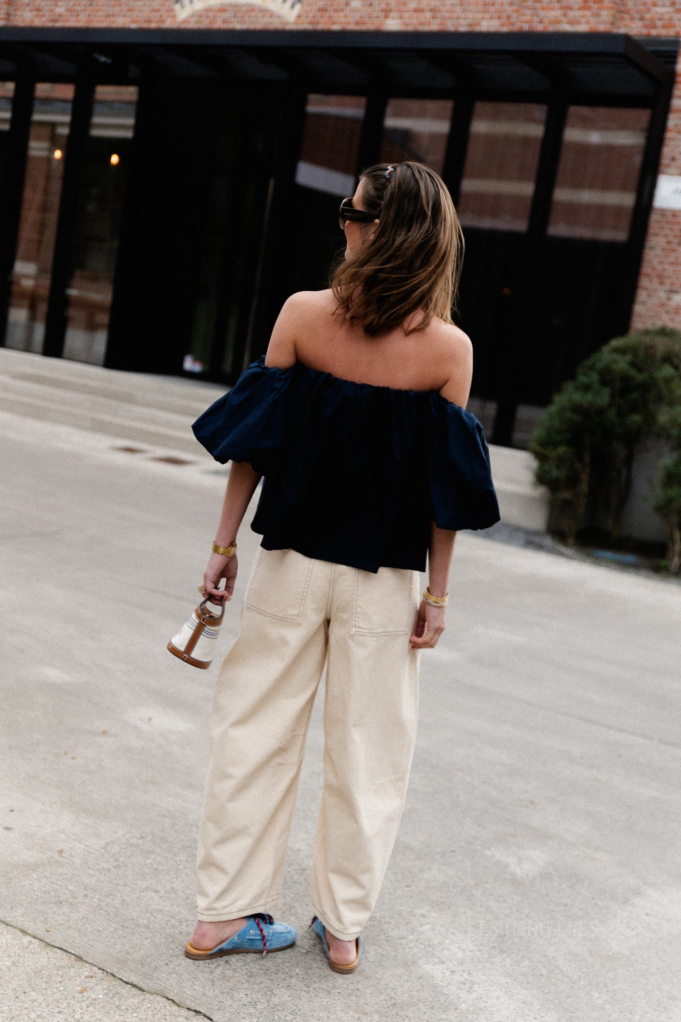 Fran off shoulder cropped blouse navy