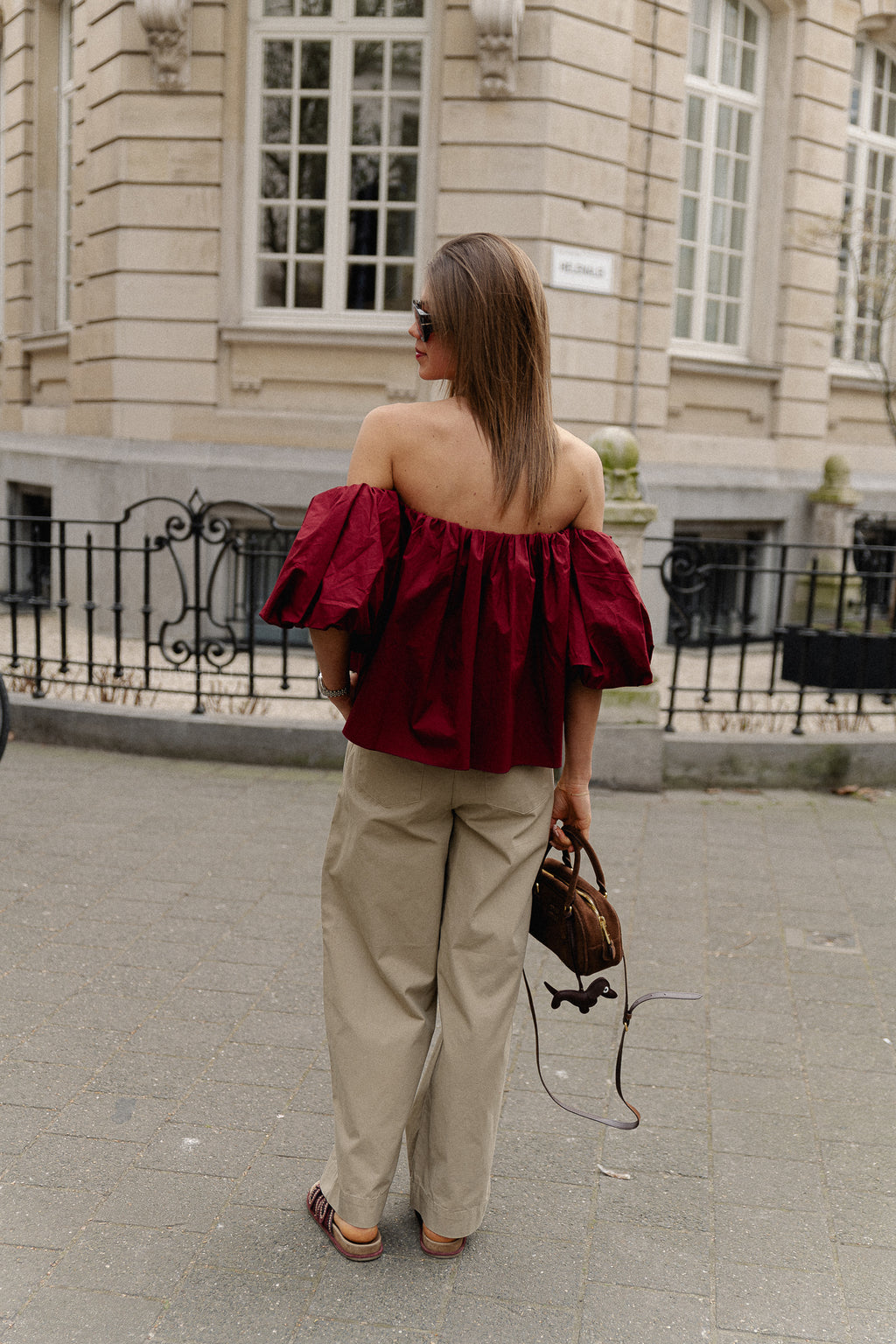 Fran off shoulder cropped blouse burgundy