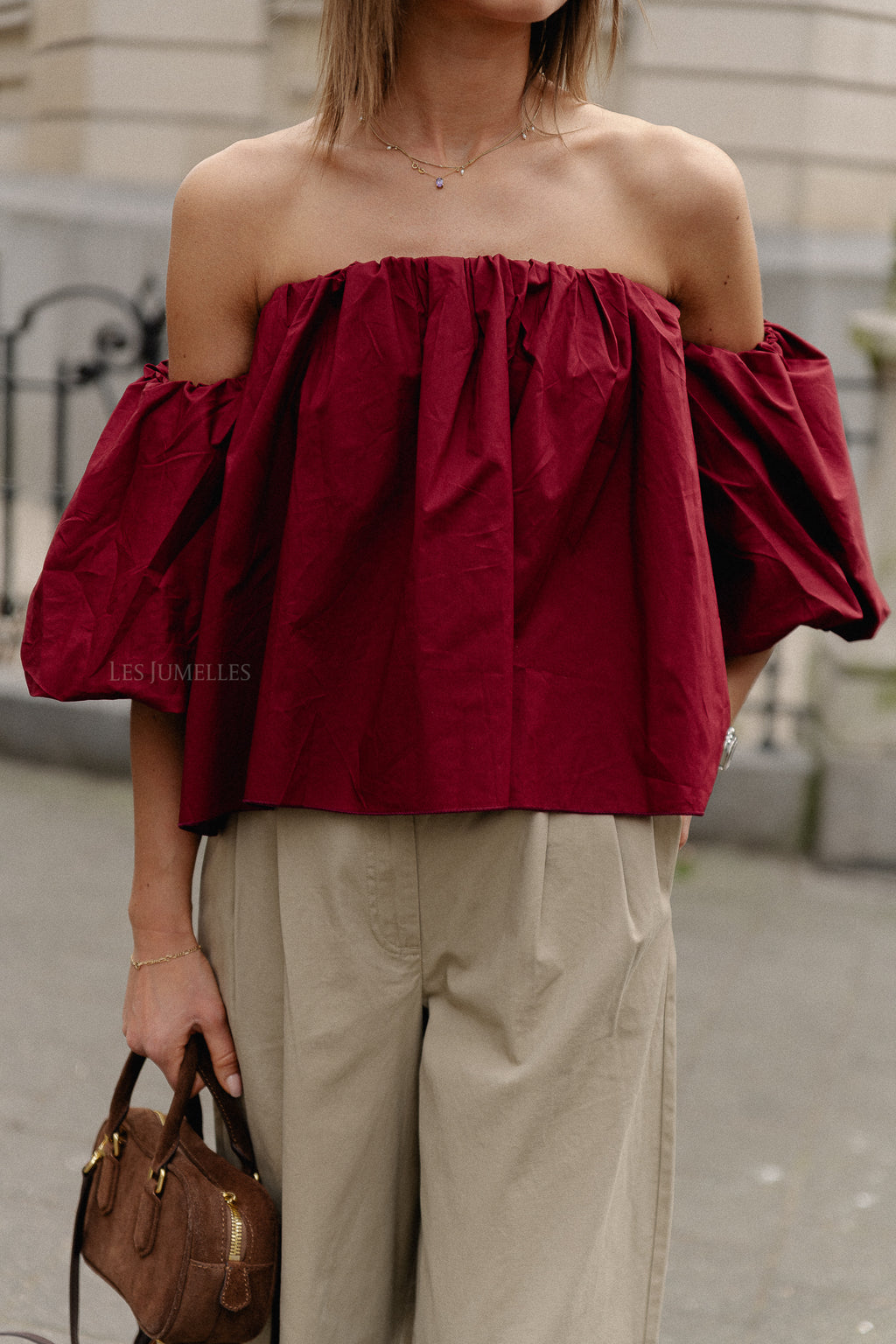 Fran off shoulder cropped blouse burgundy