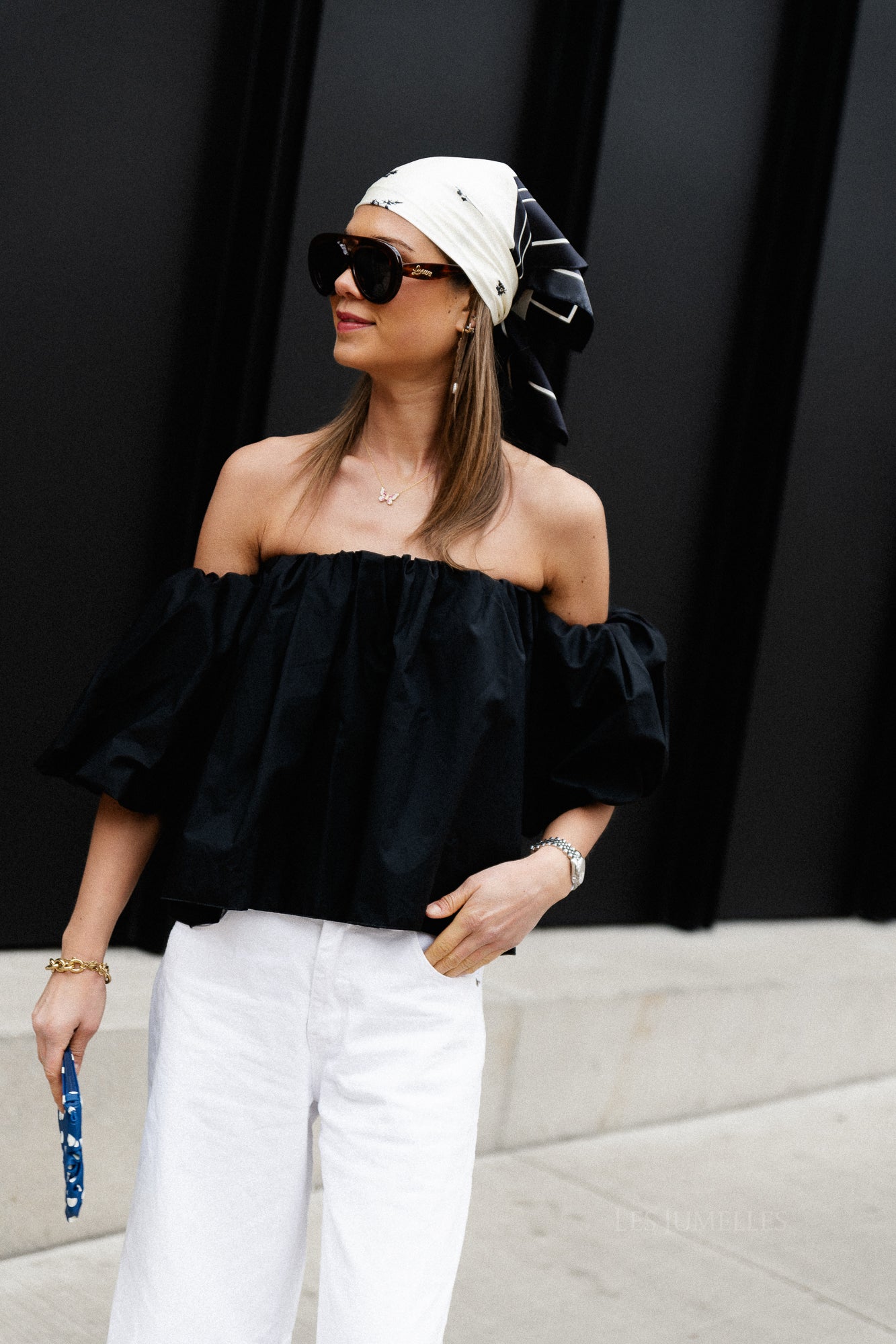 Fran off shoulder cropped blouse black