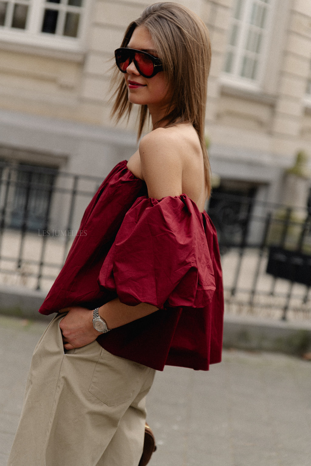 Fran off shoulder cropped blouse burgundy