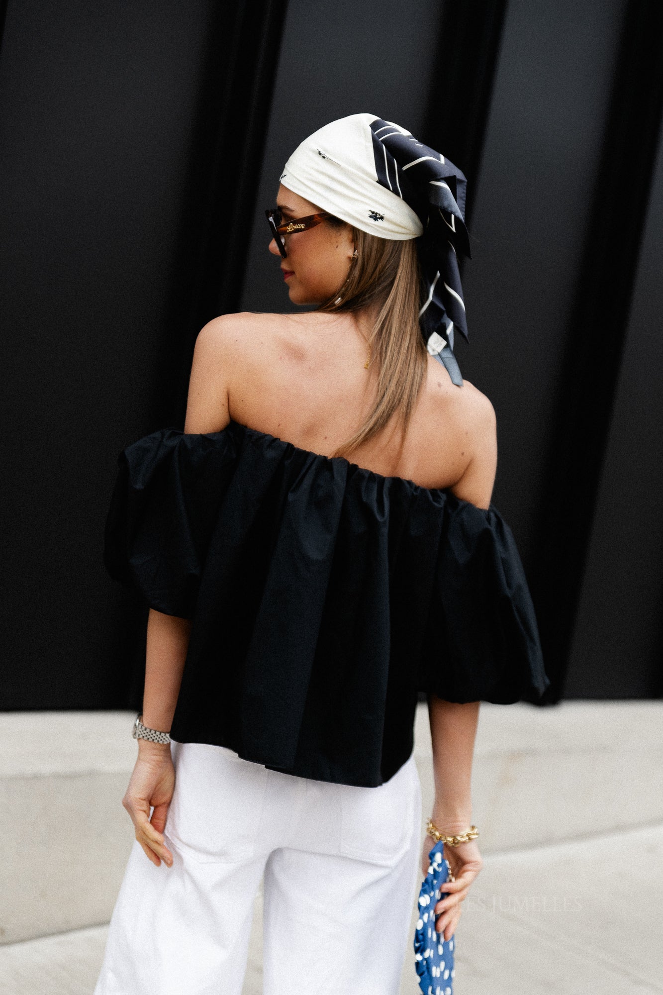 Fran off shoulder cropped blouse black