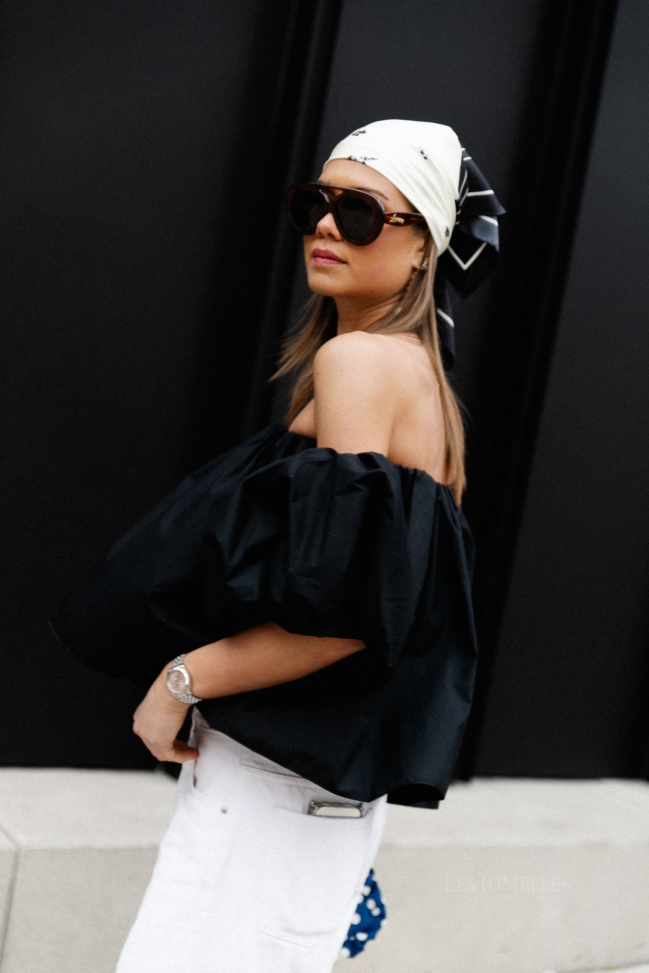 Fran off shoulder cropped blouse black