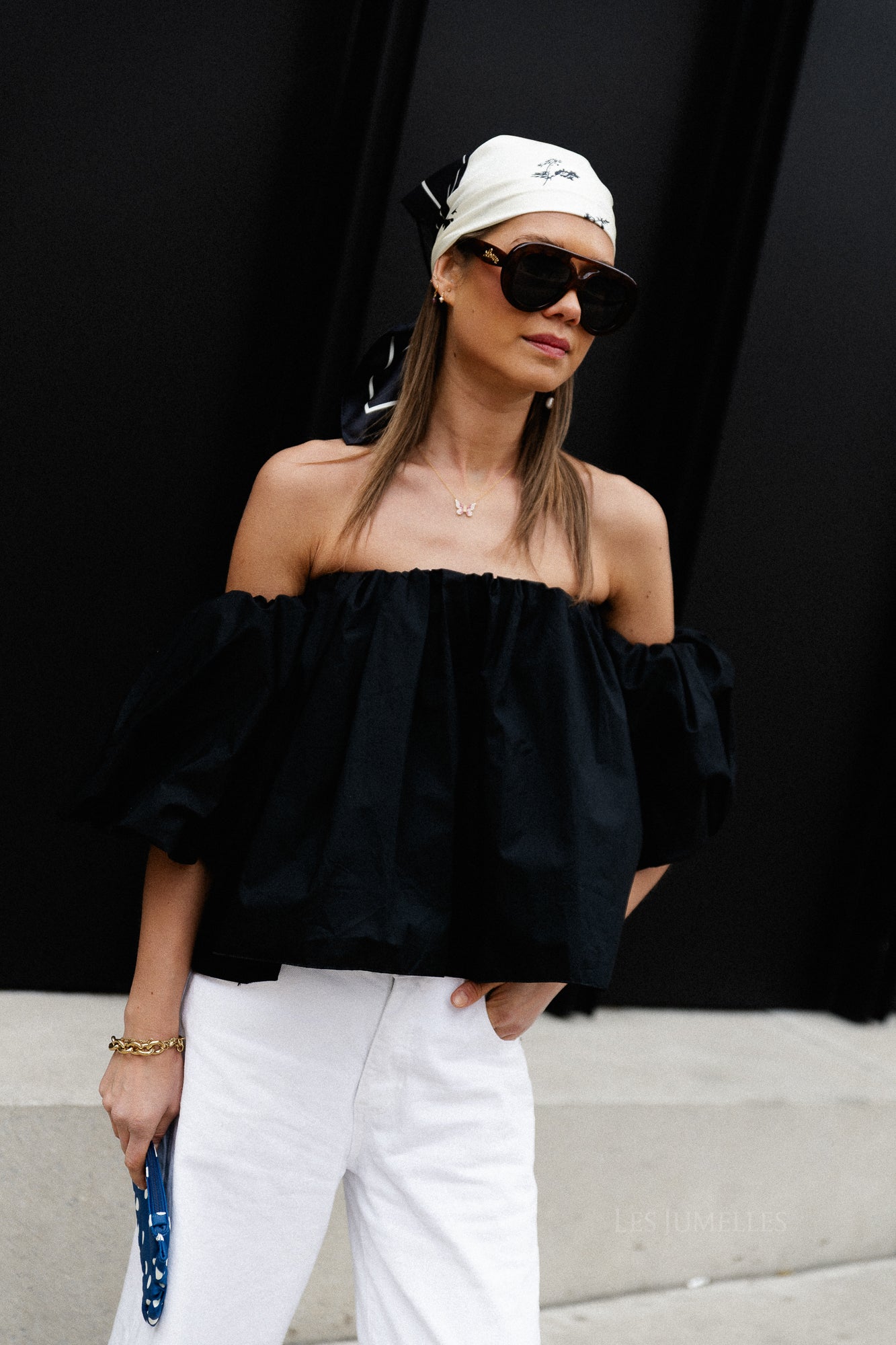 Fran off shoulder cropped blouse black