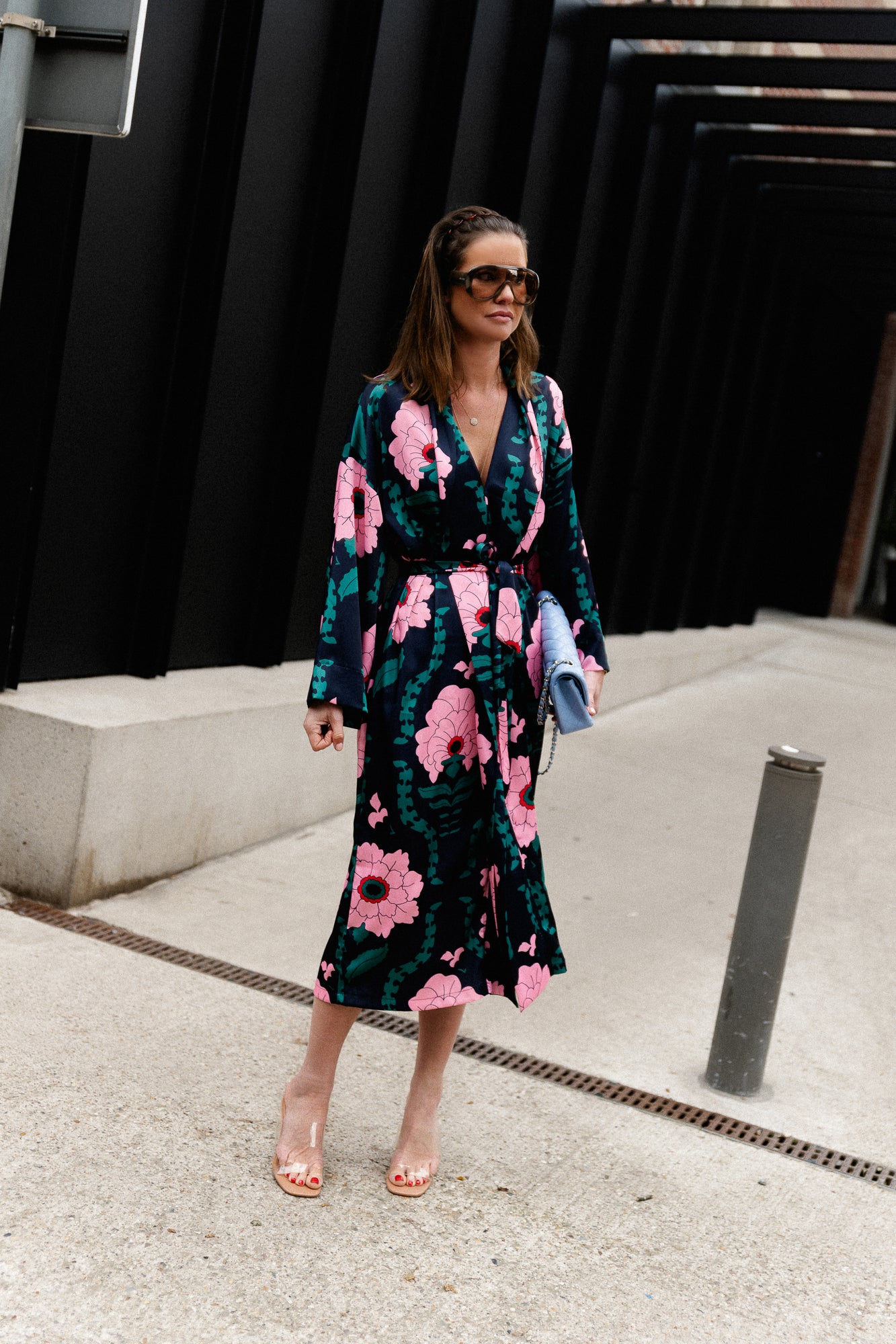 Palmer long printed dress navy/pink