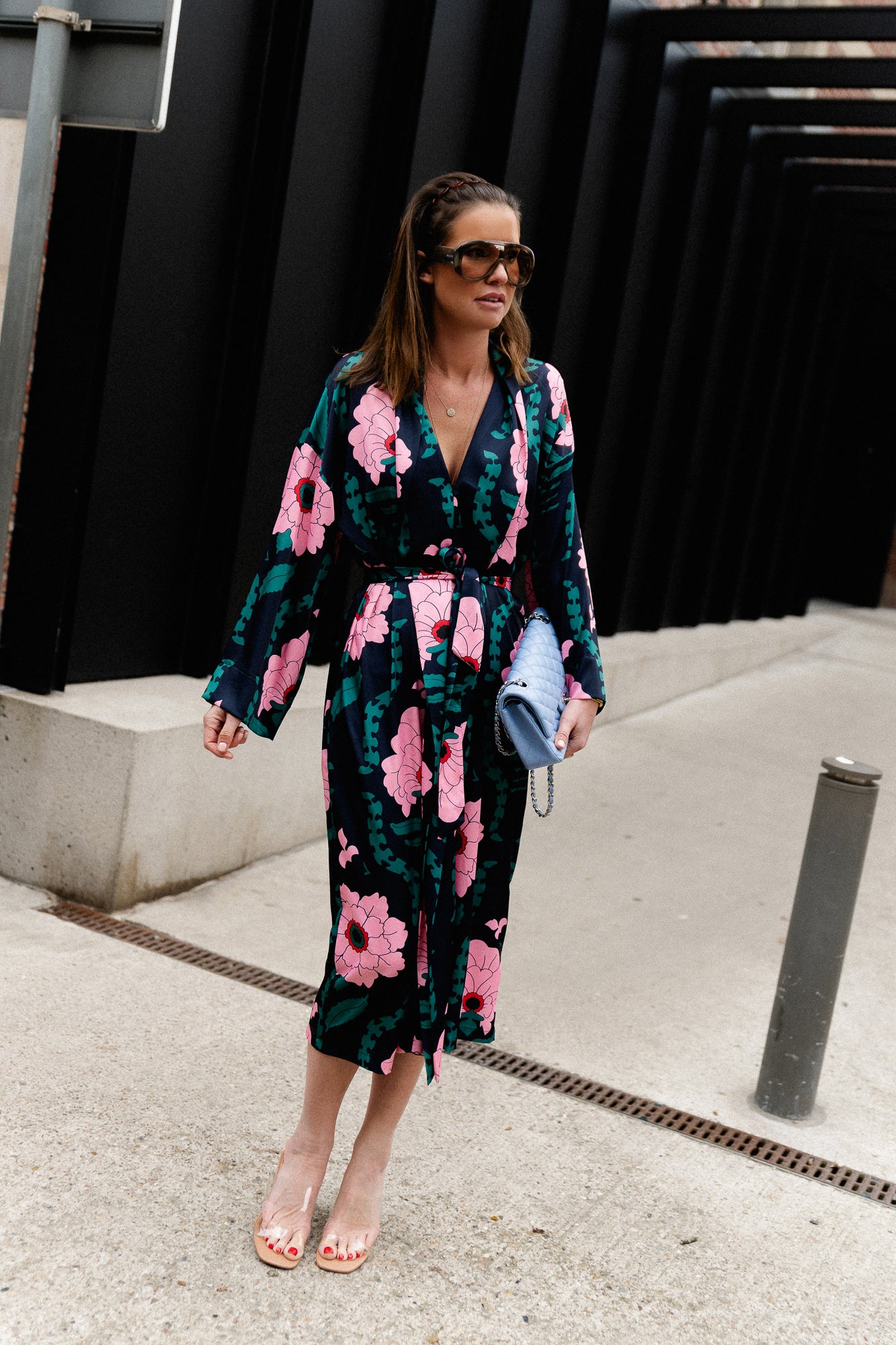 Palmer long printed dress navy/pink