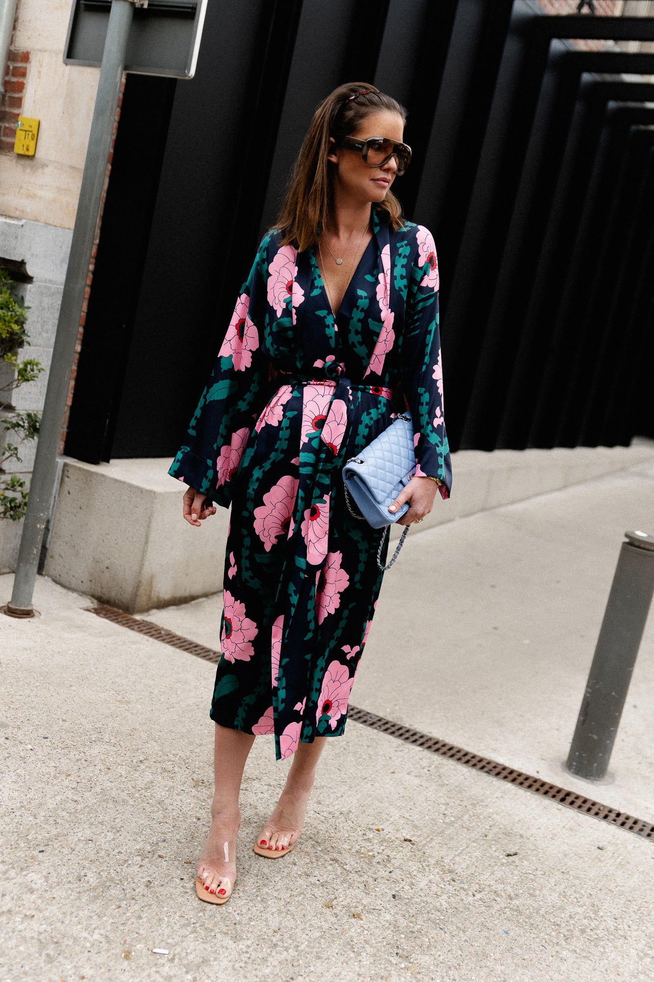 Palmer long printed dress navy/pink