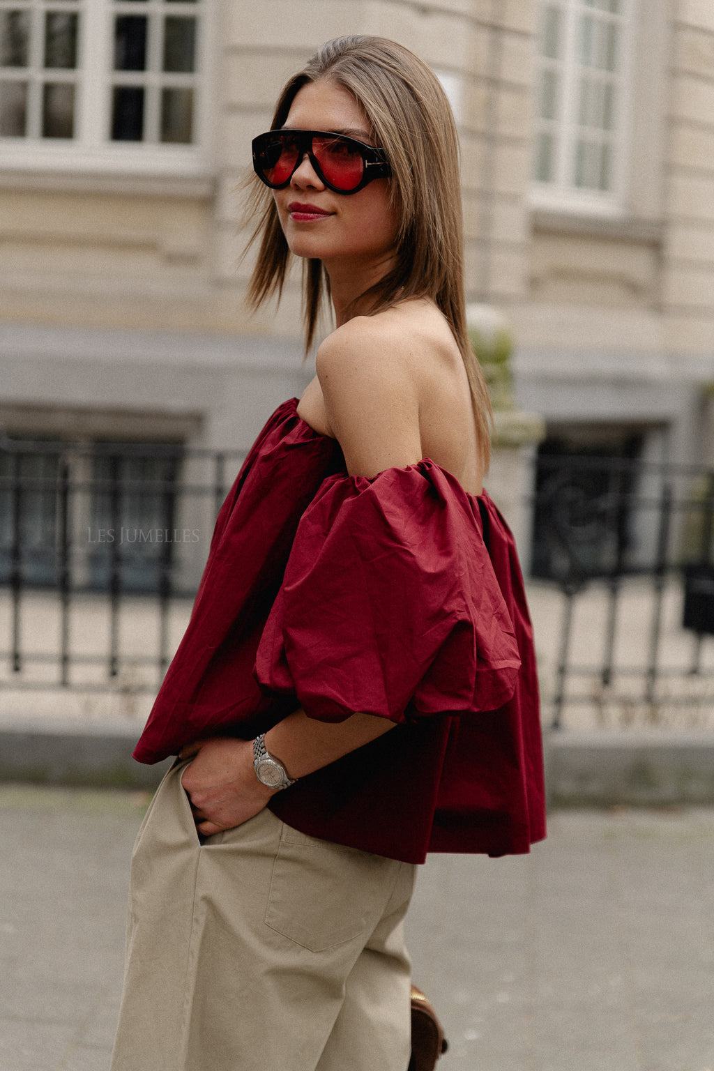 Fran off shoulder cropped blouse burgundy