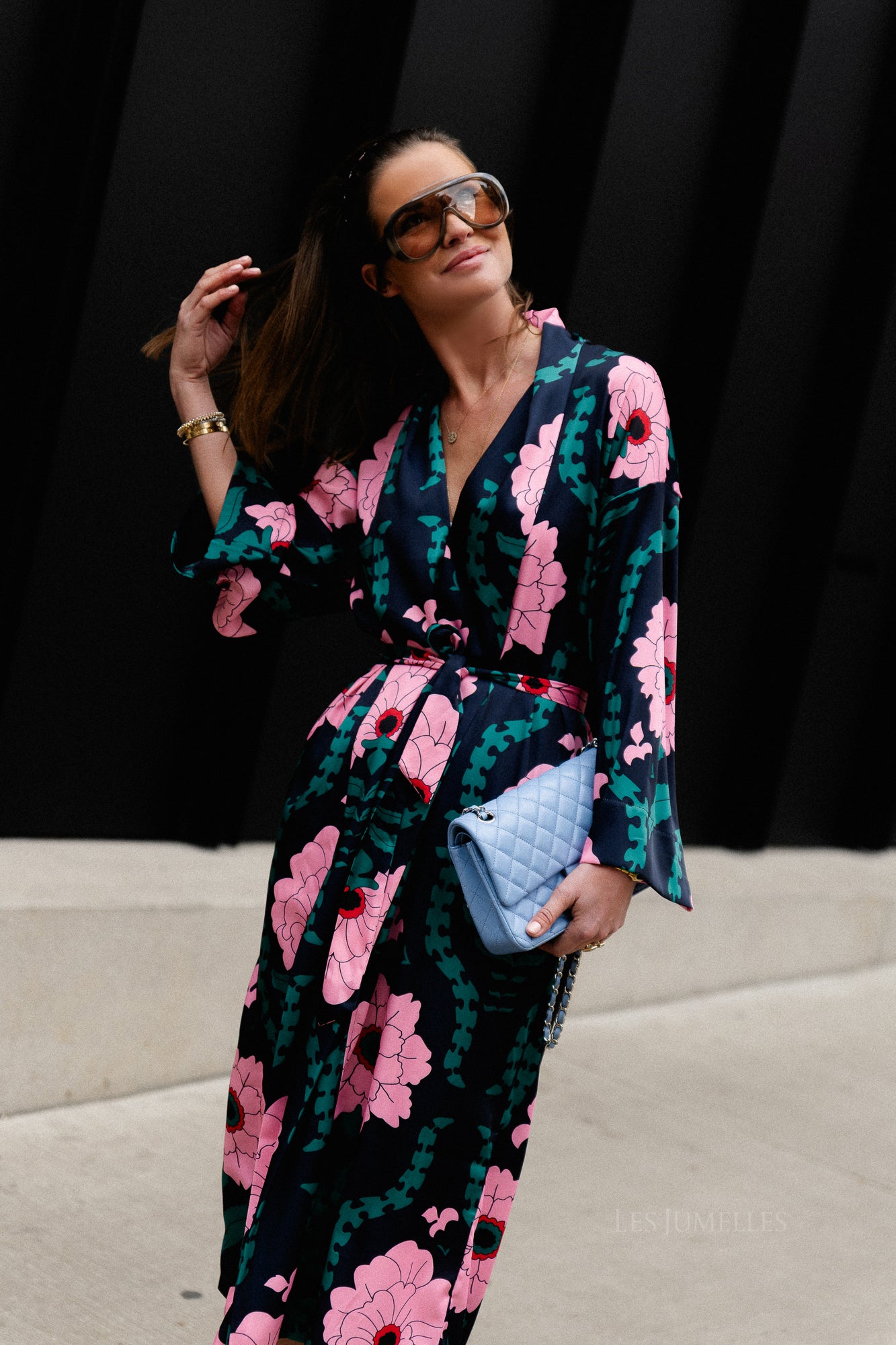 Palmer long printed dress navy/pink