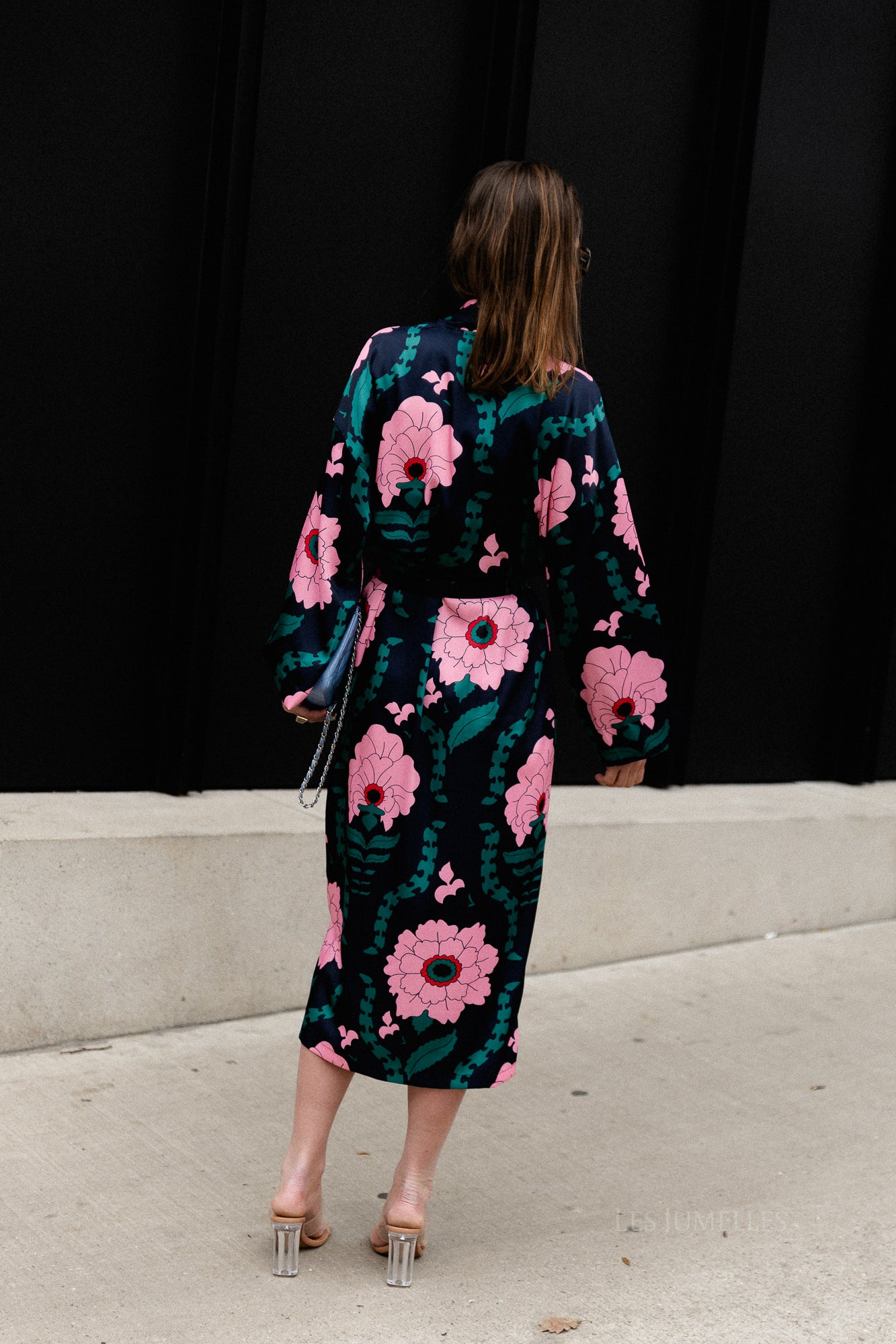 Palmer long printed dress navy/pink