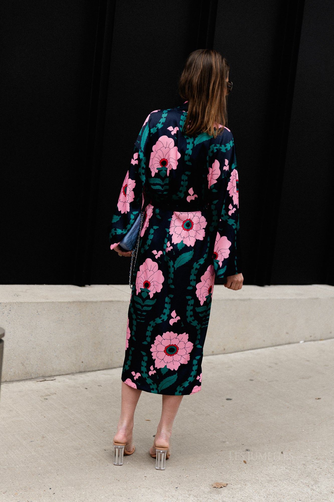 Palmer long printed dress navy/pink