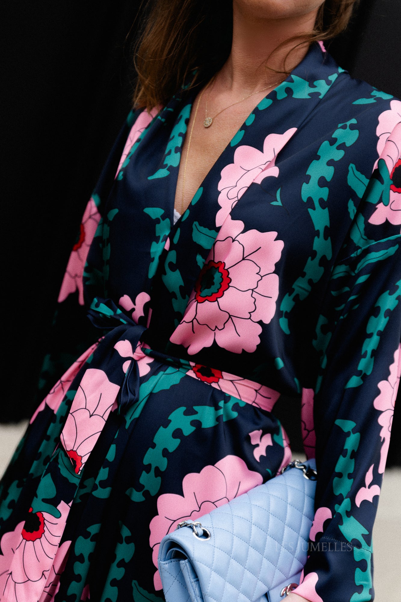 Palmer long printed dress navy/pink