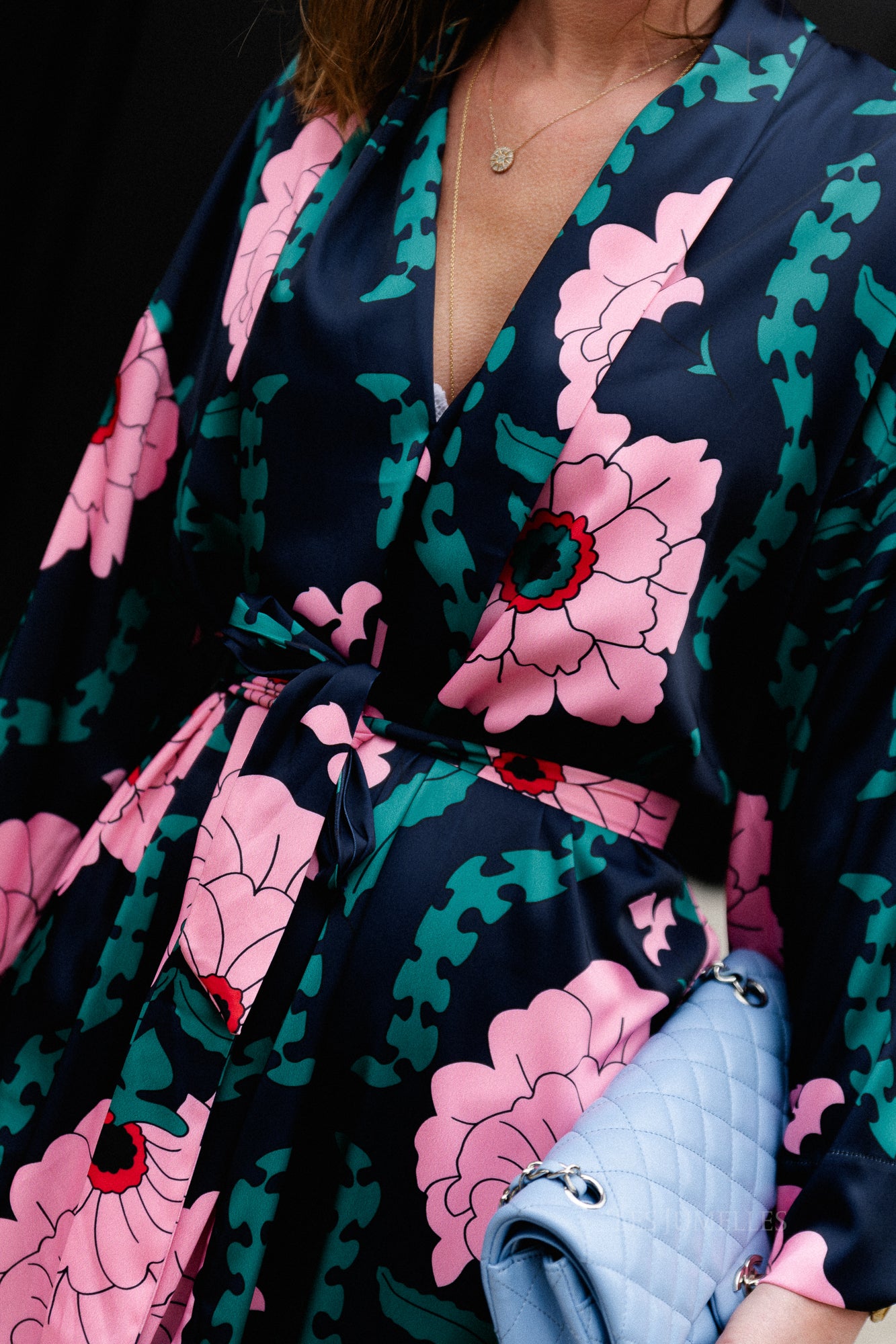 Palmer long printed dress navy/pink