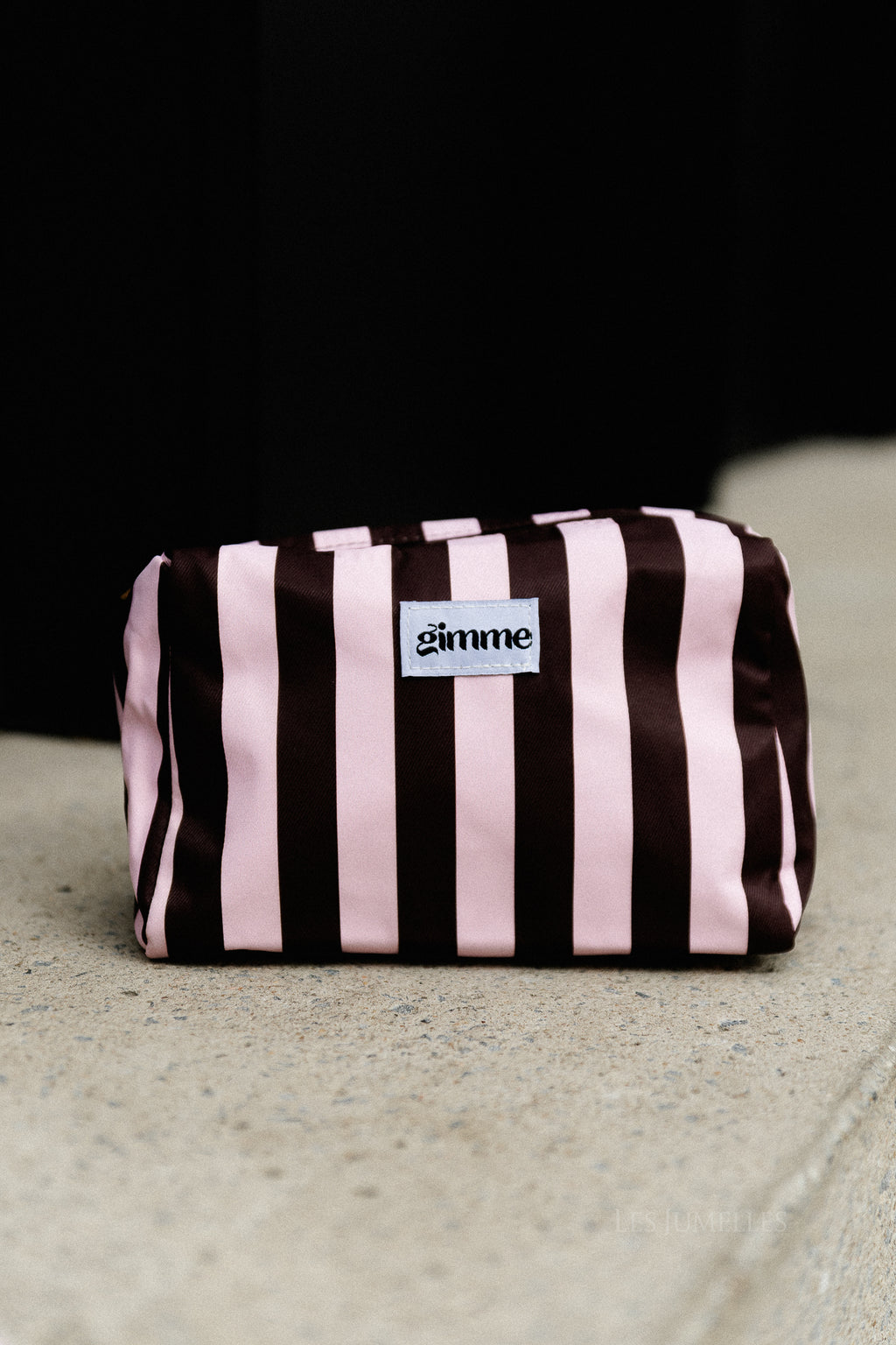 Large striped casual make-up bag - light pink/brown